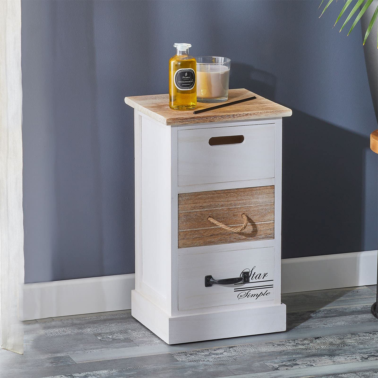 CARO-Möbel Schubladenschrank Salva Kommode für Boxspringbett Standregal Aufbewahrungsregal in weiß, Shabby Chic Vintage Look, 3 Schubladen