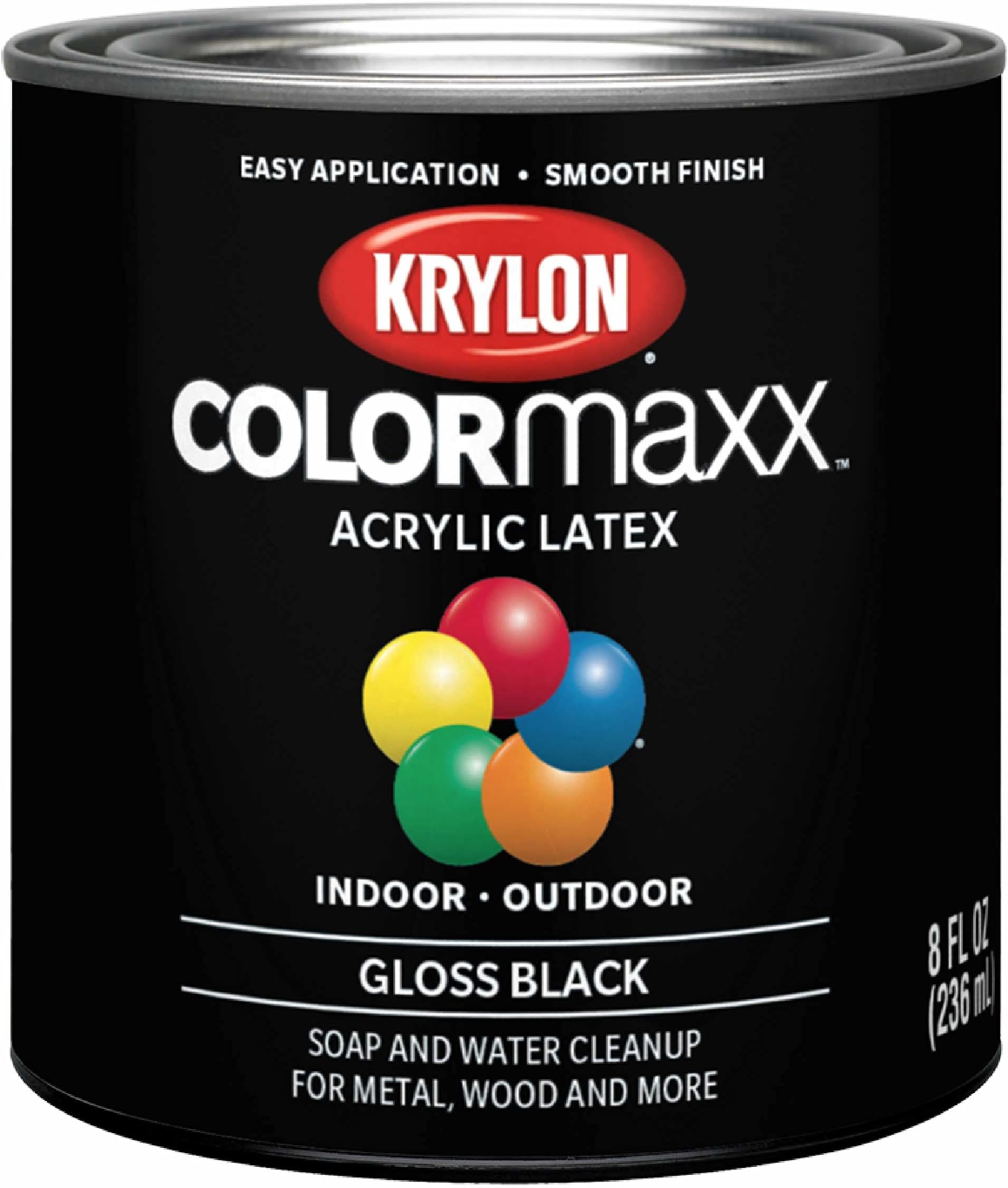Krylon K05605007 COLORmaxx Acrylic Latex Brush On Paint for Indoor/Outdoor Use, ½ Pint, Gloss Black