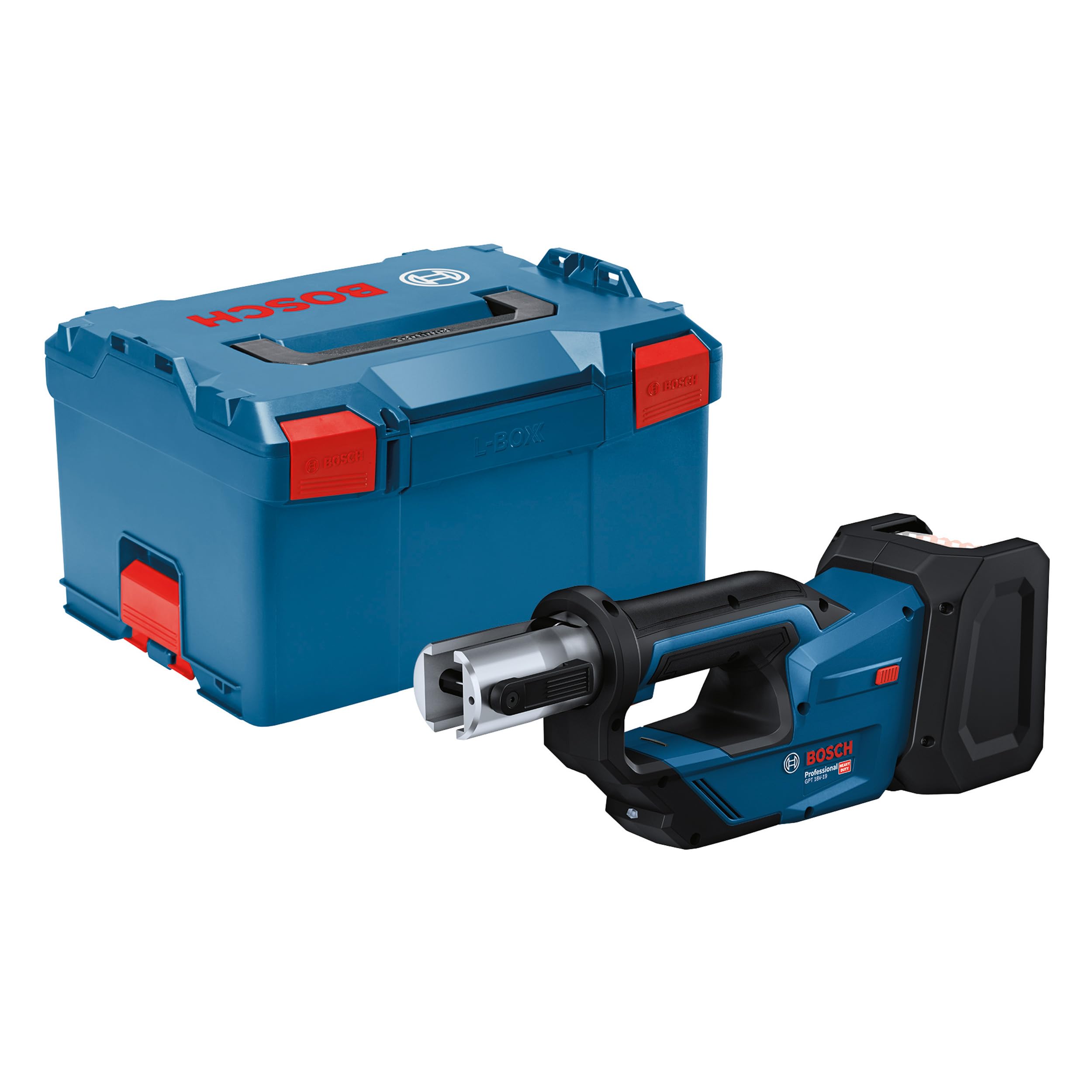 Bosch Professional 18V System Akku Presswerkzeug GPT 18V-19 (19 kN Kraft, um 360° drehbarer Kopf, inkl. L-BOXX)