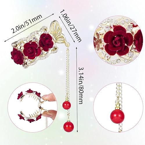 Miniatura 2 de 2 pinzas para el pelo de cola de caballo alta, pinzas para el cabello con diamantes de imitación de cristal rosa de 2 pulgadas, pasadores vintage,