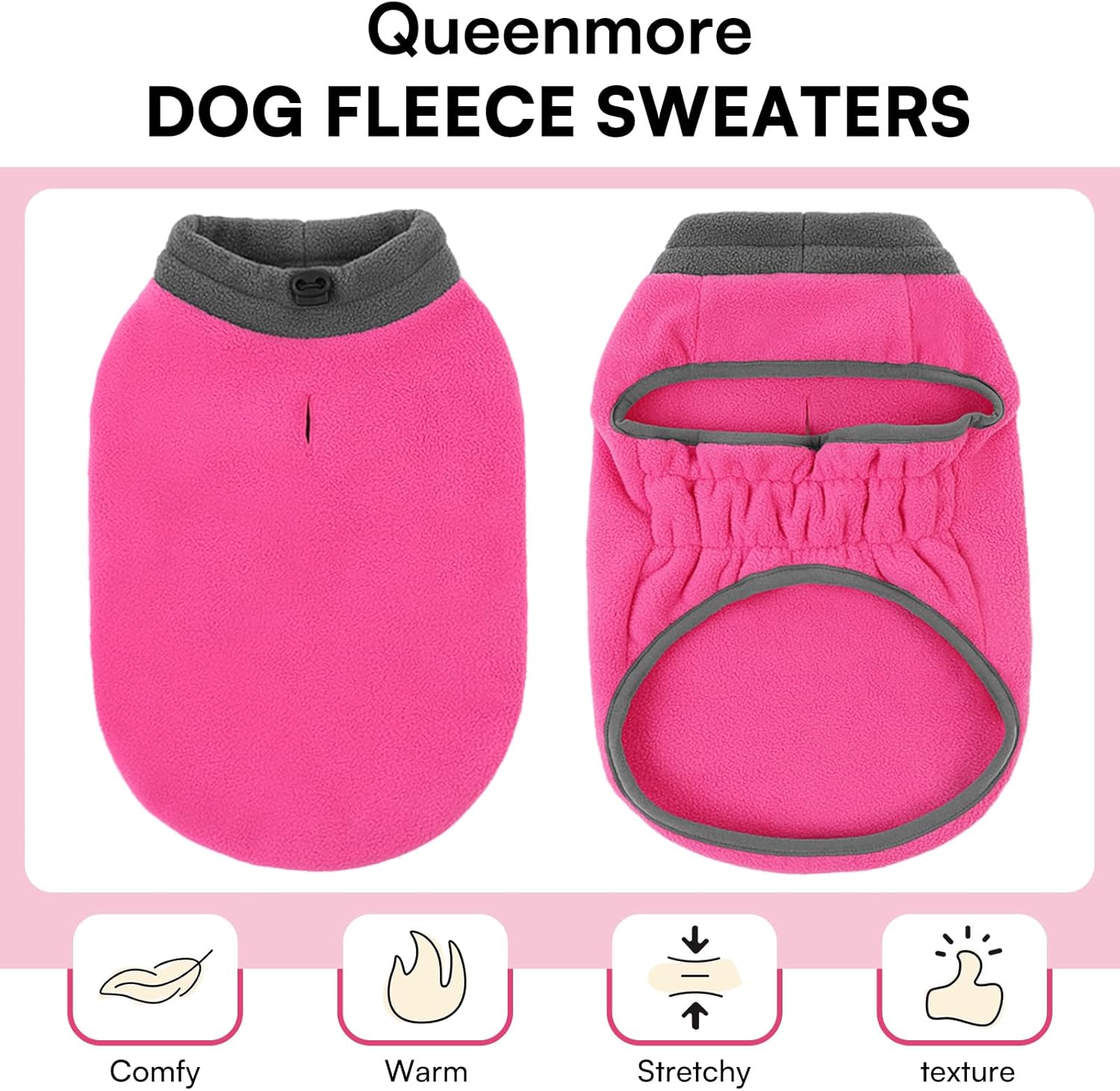 Queenmore Dog Sweater,Soft Fleece Vest Pullover Dogs Jacket with Elastic Stretchable,Warm Winter Dog Coats Cold Weather Doggy Dachshund Sweaters for Small Dogs Cats Boy or Girl (Pink, S) - Image 4