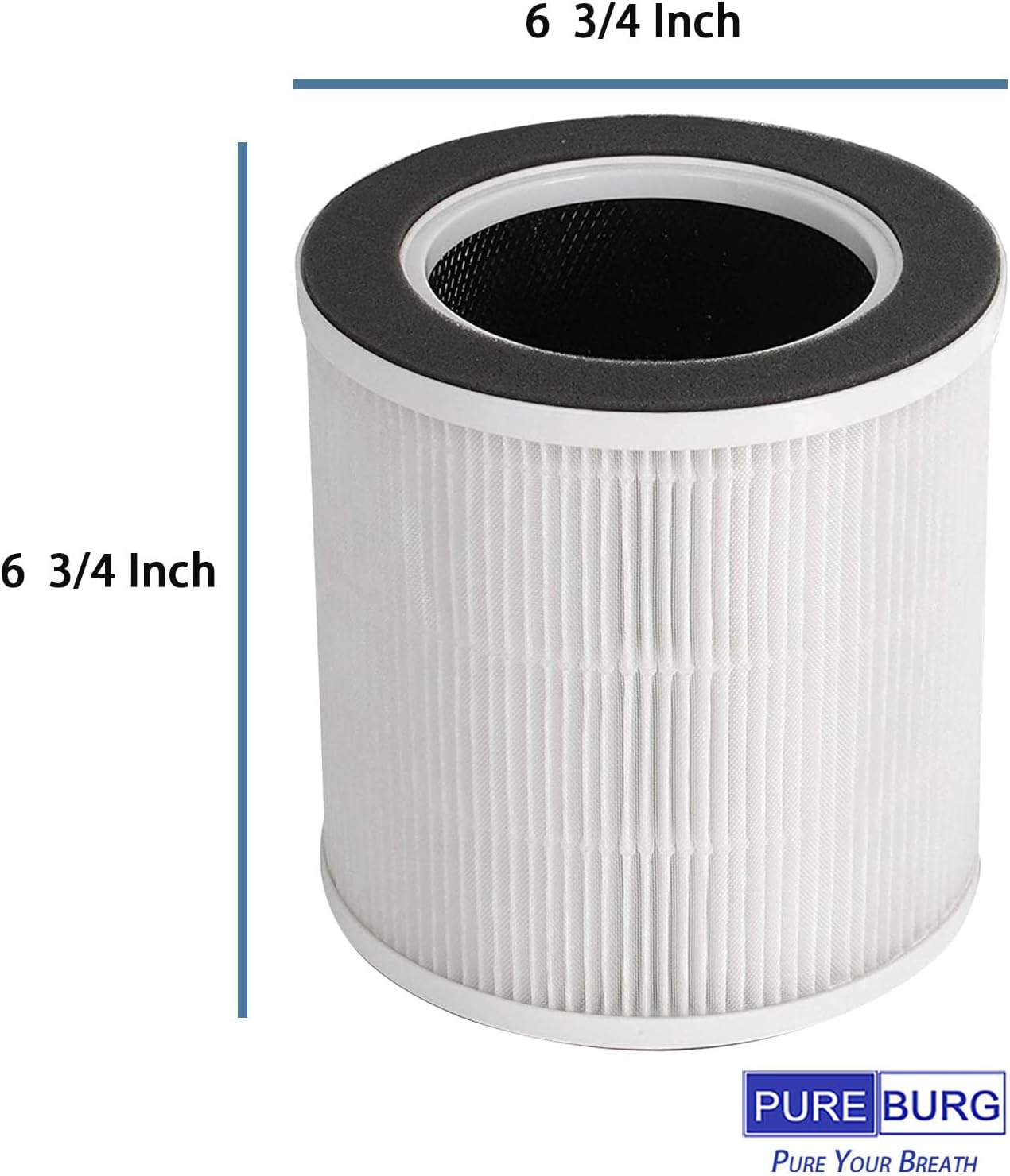 PUREBURG filter with dimensions 6 3/4 inches by 6 3/4 inches