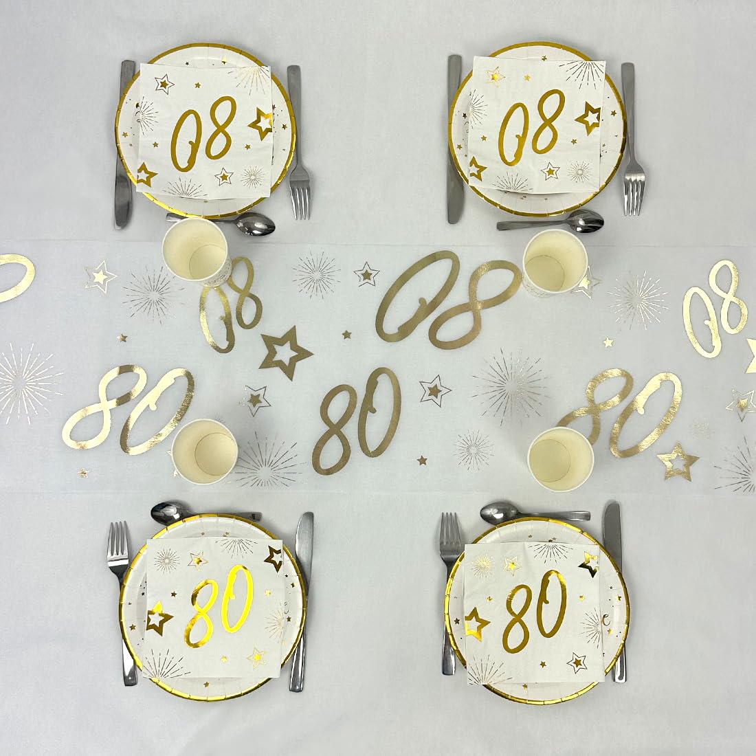Tralala Fêtes© Tafelloper voor 80e verjaardag - lint voor tafeldecoratie, goud, vlies, chique decoratie voor verjaardag, wit en goud, glanzende rol, 31,5 x 500 cm (80 jaar Tralala Fêtes© Tafelloper voor 80e verjaardag - lint voor tafeldecoratie, goud, vlies, chique decoratie voor verjaardag, wit en goud, glanzende rol, 31,5 x 500 cm (80 jaar