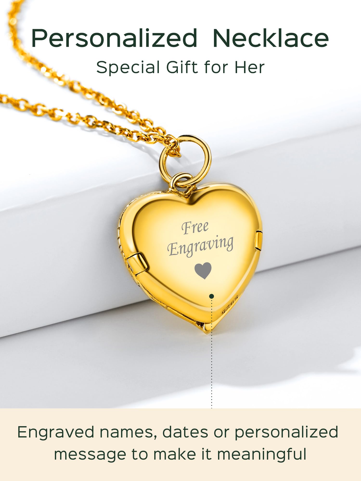 ChicSilver Collana Personalizzata Argento 925 con Foto Incisione, Ciondolo Portafoto Personalizzato Argento Oro Rosa Lunga 40/45/55+5cm, Collana Cuore Ciondolo Personalizzato, Idee Regalo