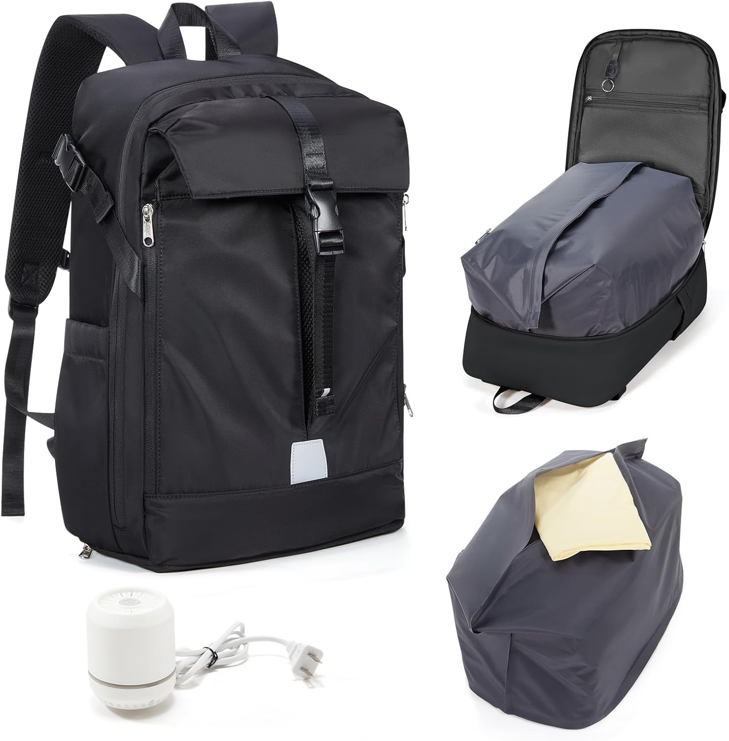 SEAFEW Vacuum Backpack Travel with Separate Seal Compression Bag & Pump, Waterproof Carry on Suitcase Luggage Flight Approved for Men Women, Laptop Daypack for Work Trip Gym, Black