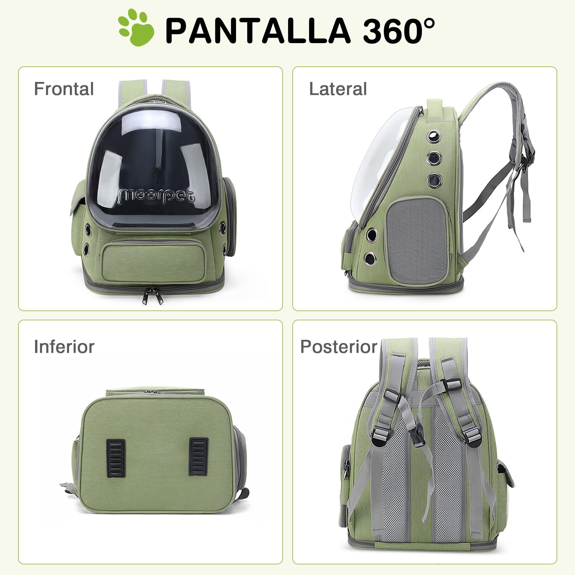 ALLSOPETS Mochila para Gatos y Perros con Diseño de Burbuja, Plegable y Portátil, para Mascotas hasta 7,5 kg, Ideal para Viajes, Senderismo y Visitas al Veterinario (Verde Bosque)