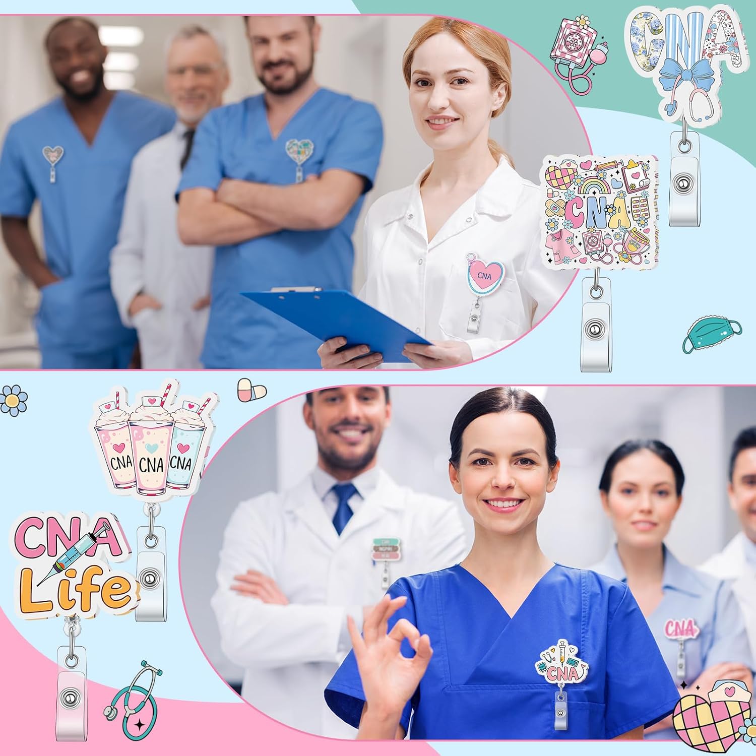 Geyoga 30 Pcs CNA Week Gifts National Nursing Assistants Week Badge Holder Bulk Retractable Badge Reels for Nursing Assistants CNA Student Coworker Women Men Birthday Graduation Appreciation Gift