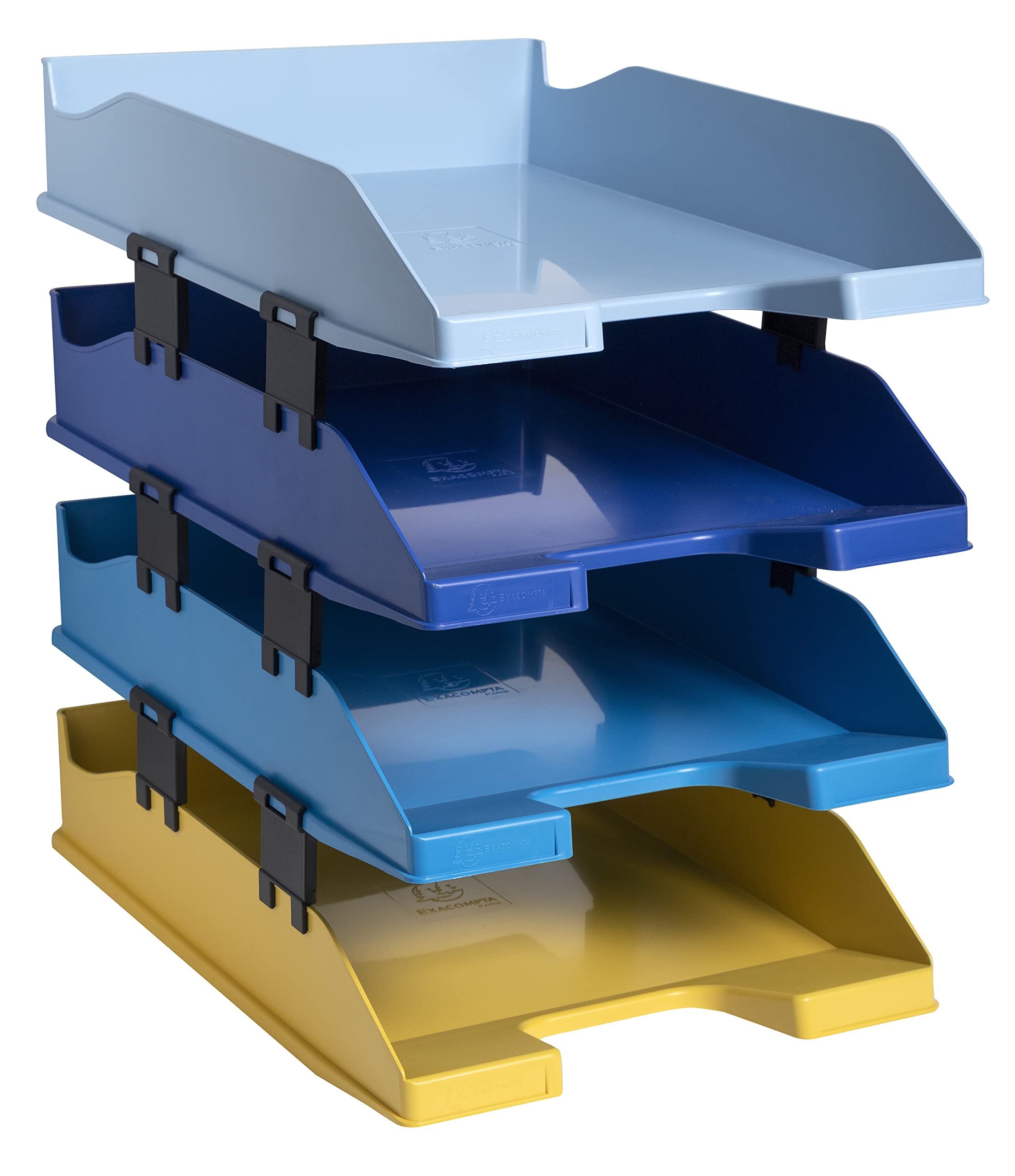 Exacompta 113202SETD 4er Pack Briefablage BeeBlue aus Recycling-Kunststoff DIN A4. Ideale Briefkörbe für Ihre Organisation. Stapelbare Ablagekörbe farbig sortiert Blauer Engel Combo Midi