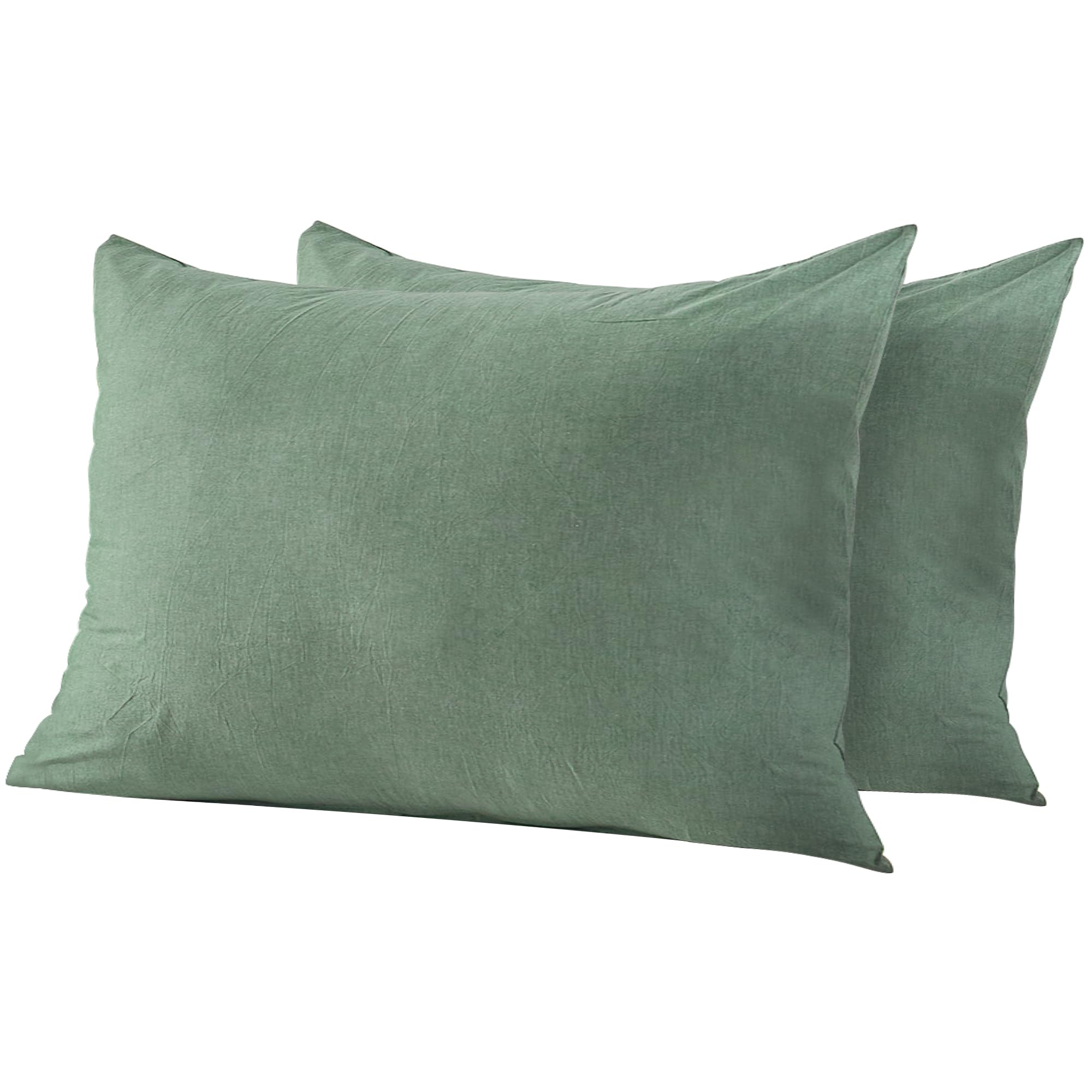 Federe Cuscino 40x40 Cm - Set Da 2 In Cotone Lavato, Verde Con Cerniera - Foto 5