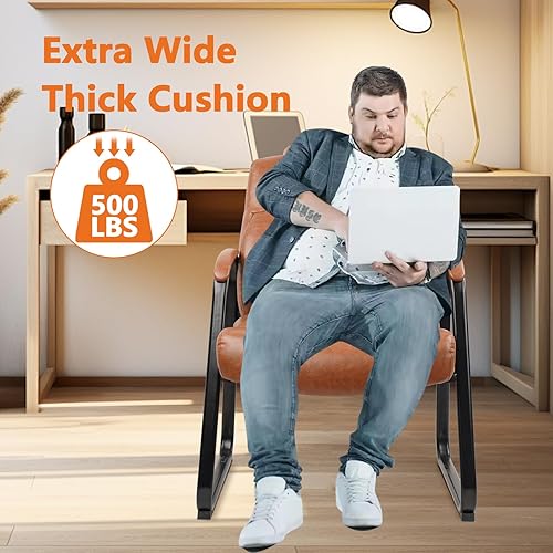 Miniatura 8 de CLATINA Big & Tall - Silla de invitados de 500 libras, sillas de recepción de oficina de piel sintética con base de trineo, silla de escritorio sin