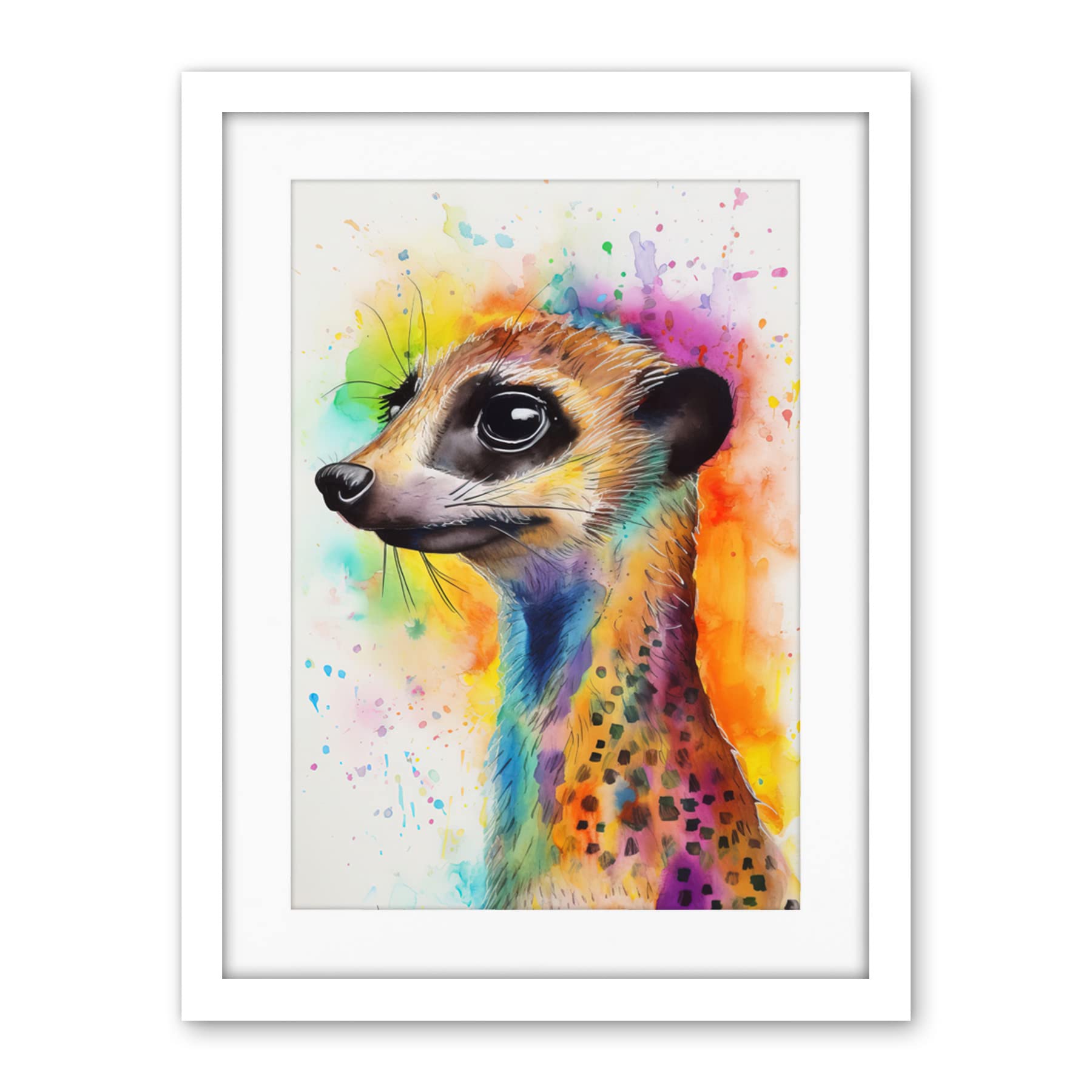 Artery8 Meerkat Multicoloured Portrait Watercolour Painting Artwork Framed Wall Art Print 18X24 Inch