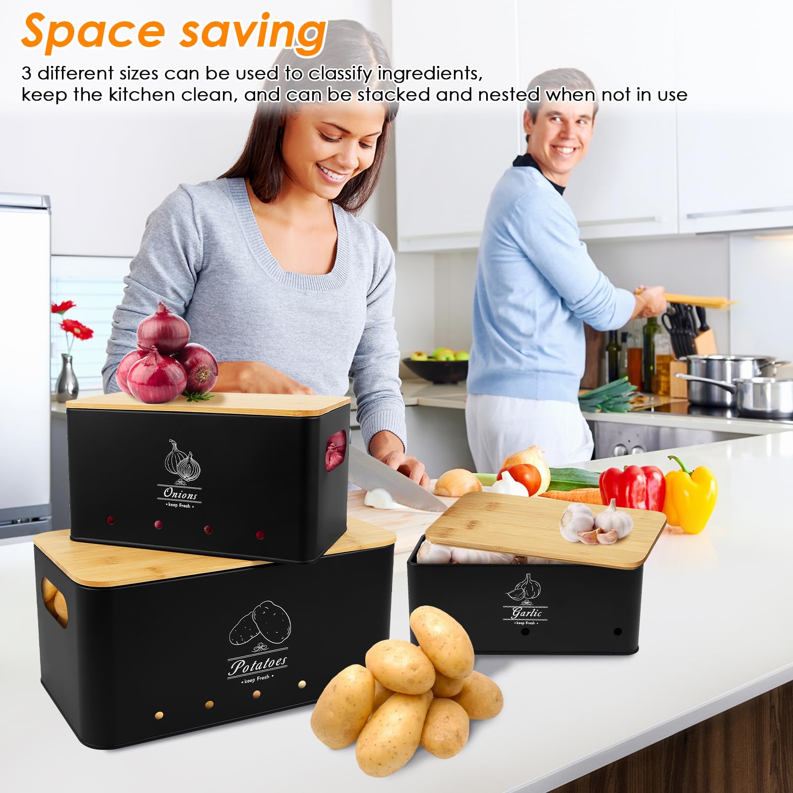 Kartoffel Aufbewahrungsbox 5er Set GemüSe Aufbewahrungsbox Küche Mit Sparschäler Und Wellenschneider FüR Knoblauch Zwiebel Kartoffel Aufbewahrung