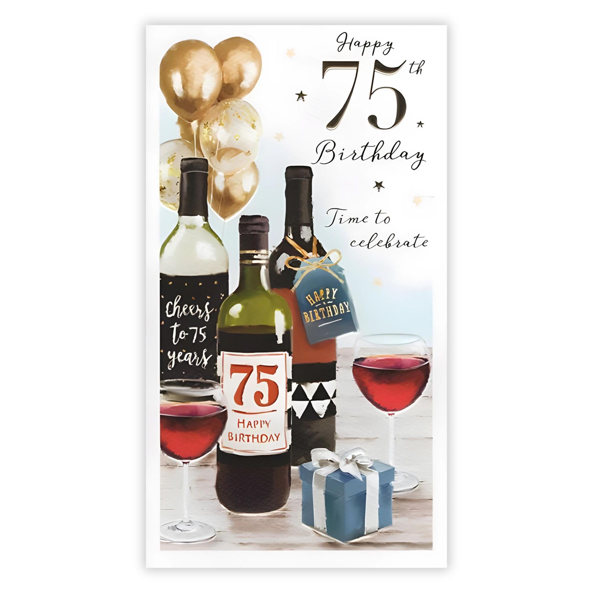 Geburtstagskarte Zum 75. Für Männer – „Time To Celebrate“ Mit Wein-Design & Goldfolie