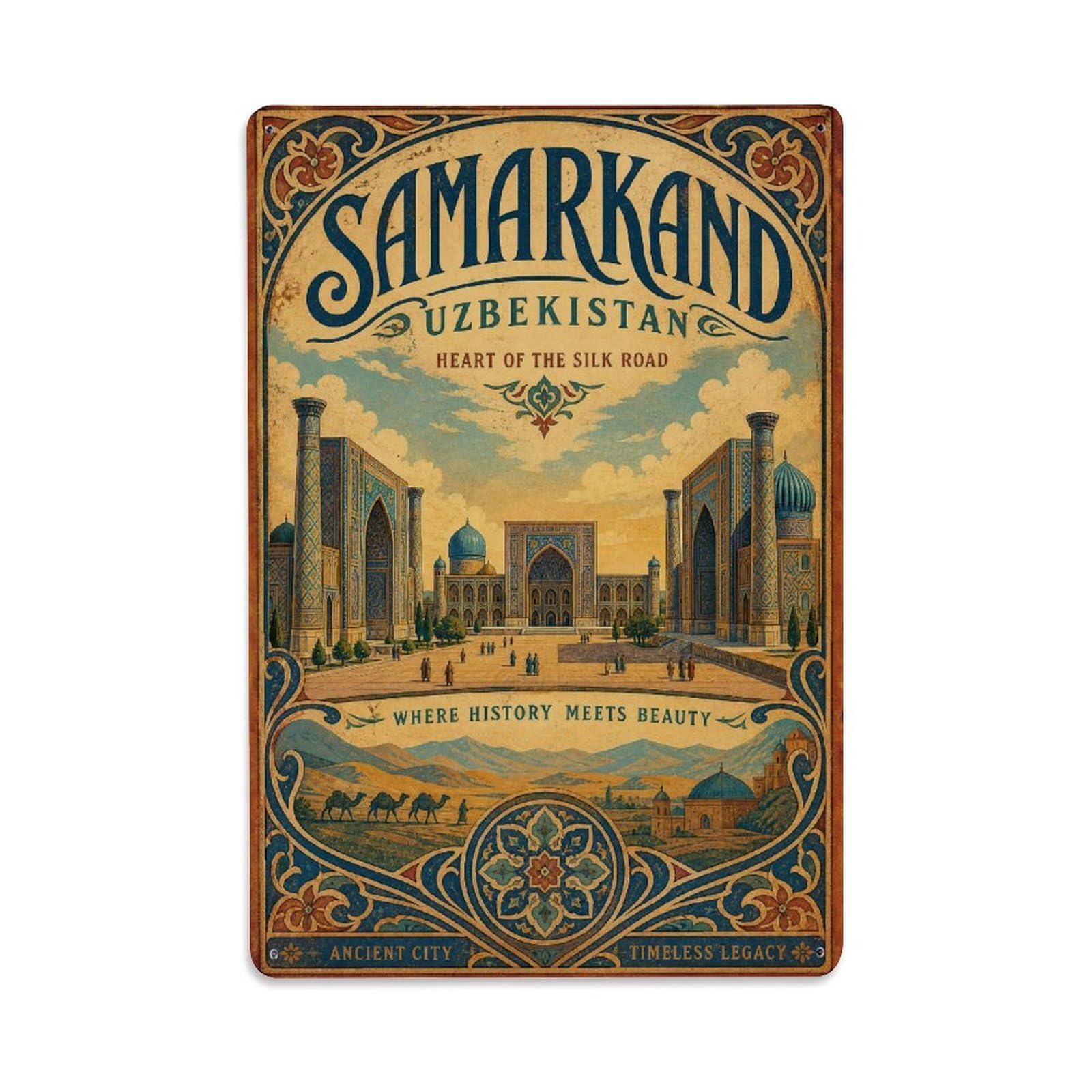 Gead 8X12inch Style Vintage Travel Uzbekistan Samarkand Metal Tin Sign