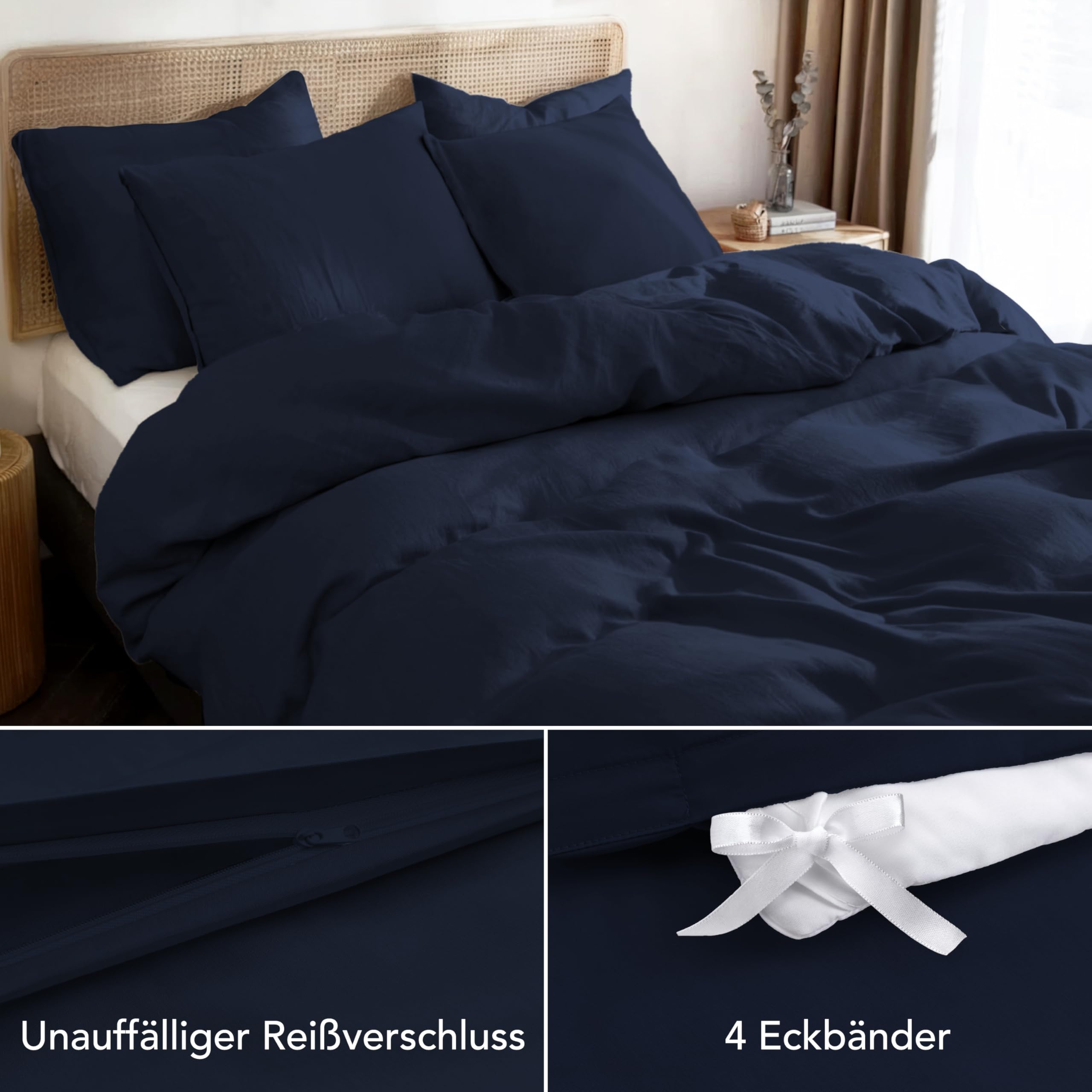 Dreamzie Bettwäsche-Set 135x200 aus Baumwoll-Perkal – Dunkelblau – Bettbezug 135x200 und 1x Kissenbezug 80x80 cm – Oeko-Tex Zertifiziert