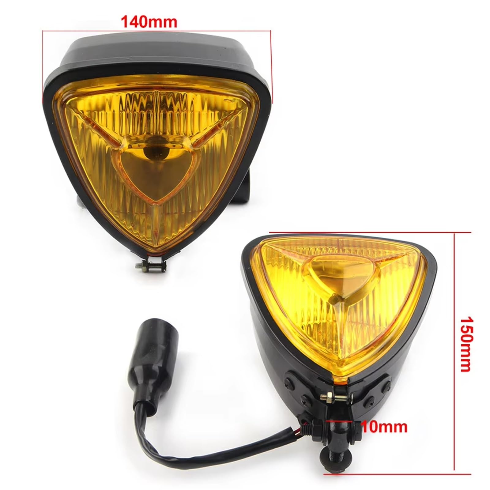Feux Avant Moto pour Chopper pour Bobber pour Custom pour Cafe pour Racer Phare Avant Triangulaire 12 V pour Moto Phare Avant Moto(Amber)
