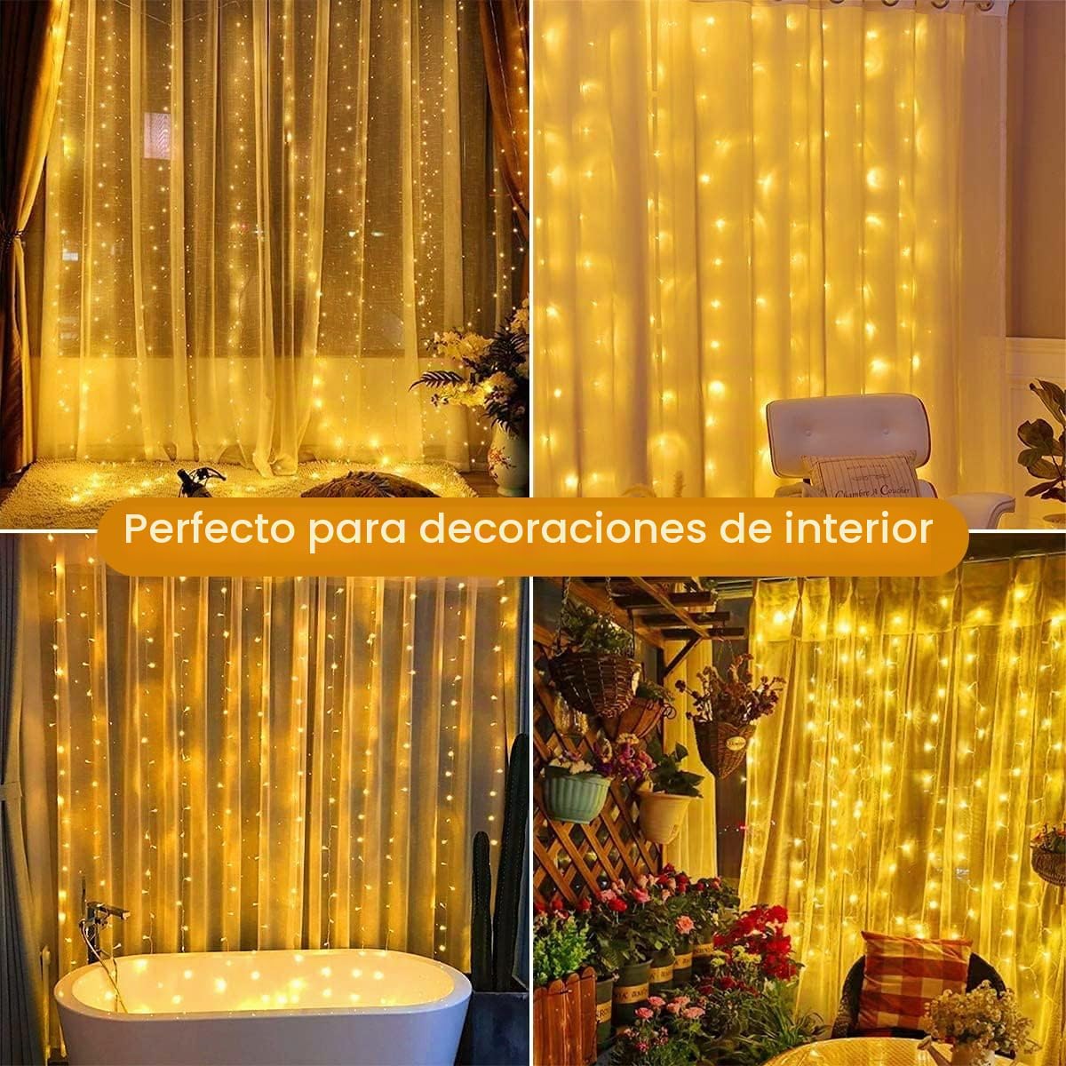 yowin Cortina de Luces 600 LED 6mx3m Luces Navidad con Enchufe, Temporizador, 8 Modos Impermeable Cascada Luces para Exterior Balcon Jardín Terraza Escaparates Interior Decoración - Blanco Cálido