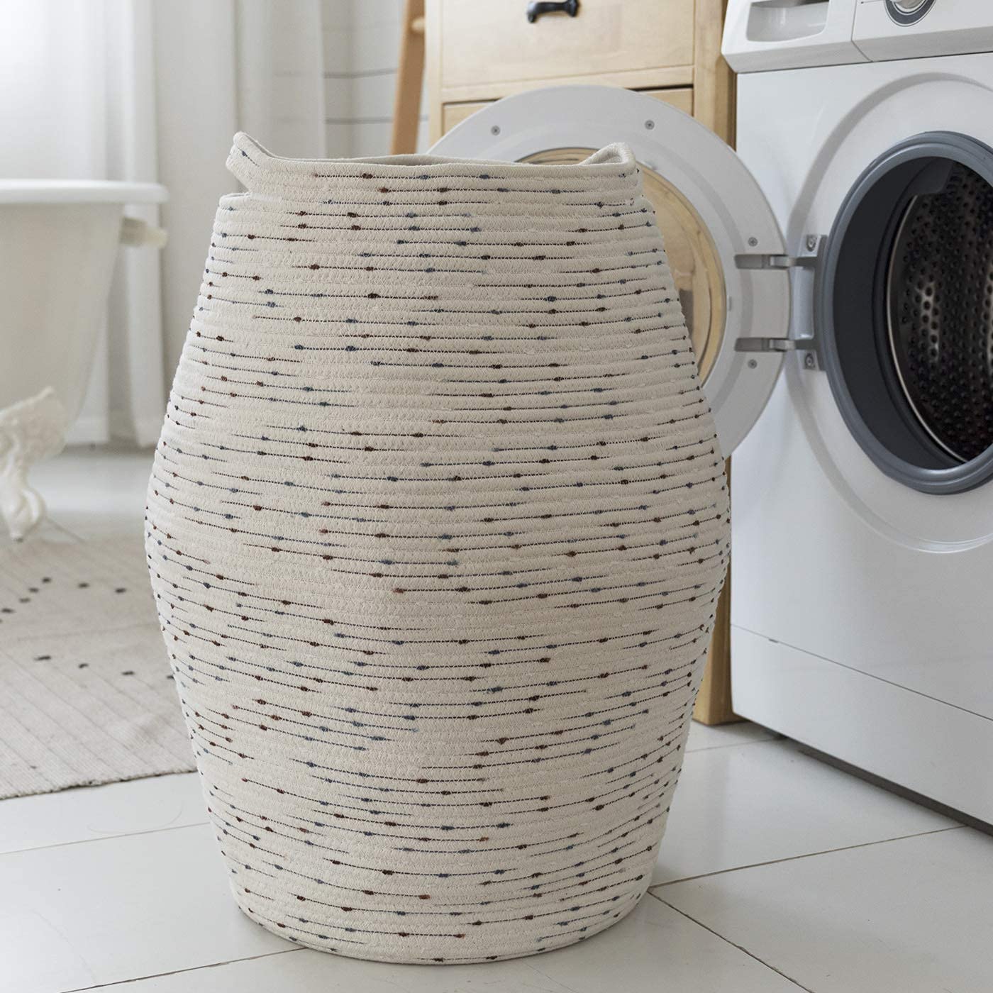 LA JOLIE MUSE Large Cotton Rope Storage Basket Organizer with Handles, Jumbo Laundry Hamper for Livi