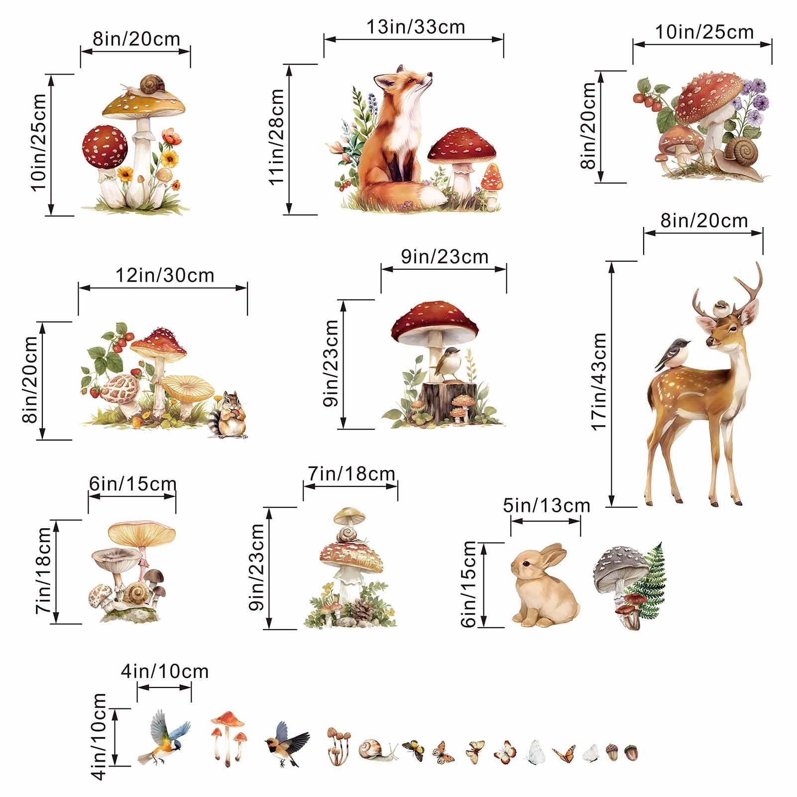Woodland Animals Wall Stickers for Baby: Peel and Stick Mushroom Deer Fox Rabbit Wall Decals - Image 3