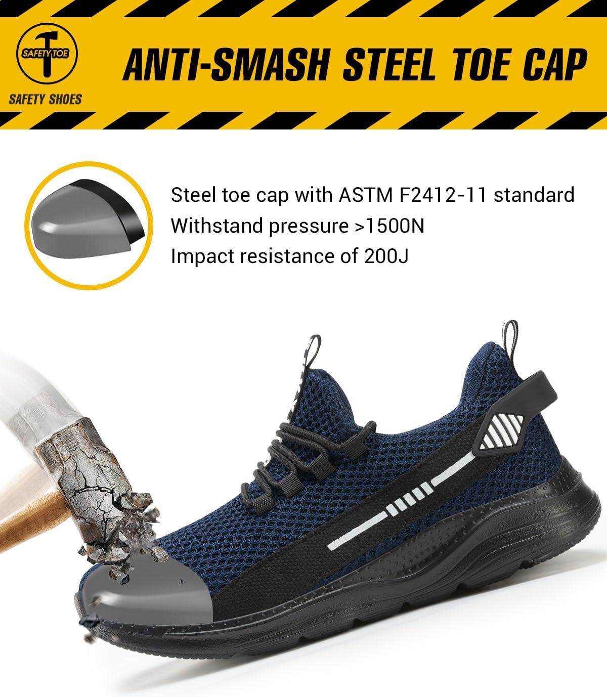 Suvysoo Steel Toe Shoes for Men Safety Puncture Proof Comfy Work Sneakers Lightweight Breathable Non-Slip Construction Shoes Royal Blue 44 - Image 4