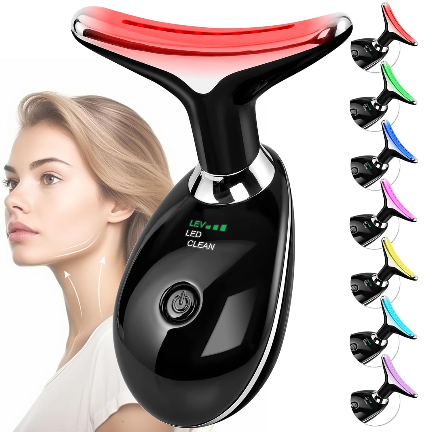 Facial Massager Red-Light-Therapy-for-Face and Neck, Face 𝖲 culpting Wand with 7 Color (Bright Black)