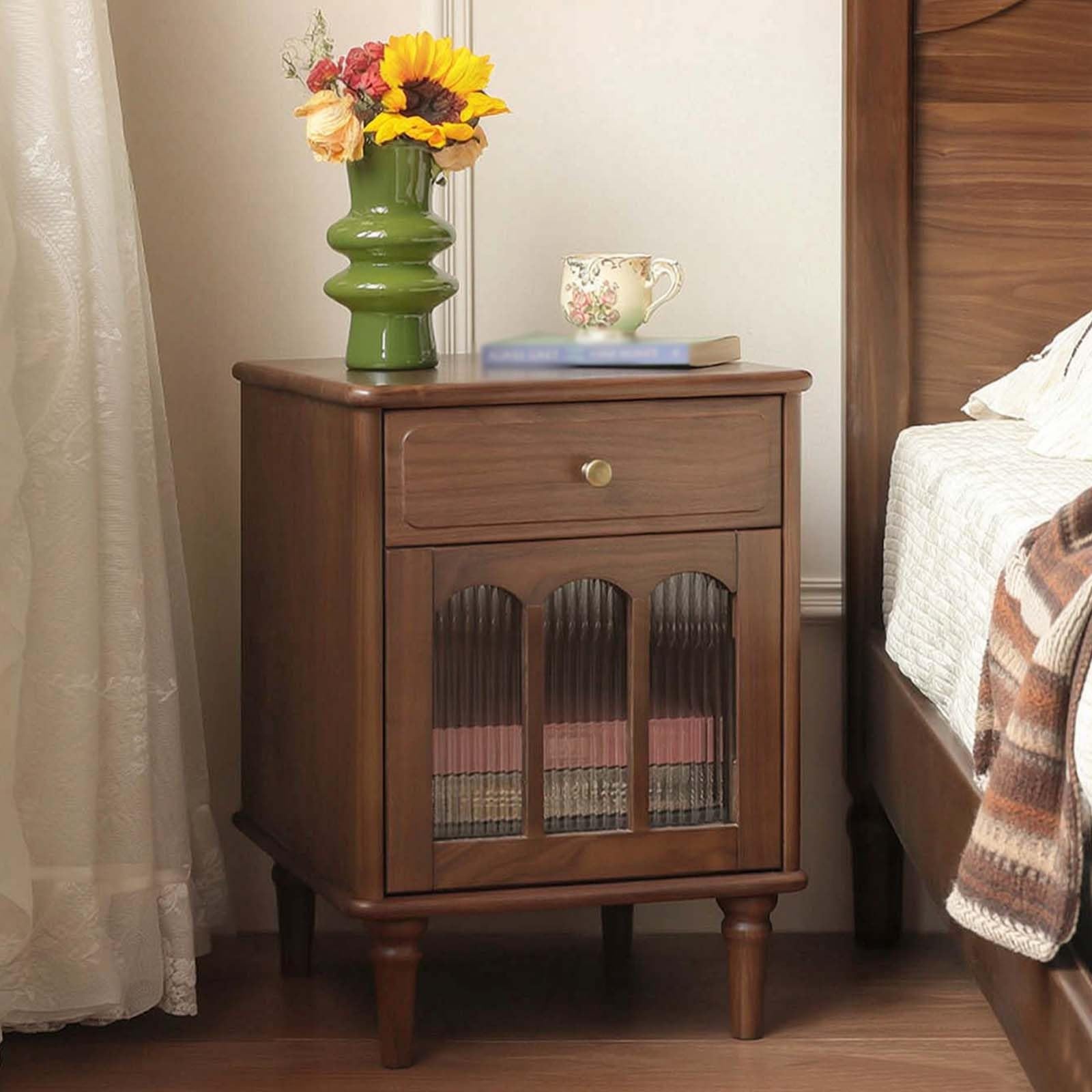 Comodino Vintage, Tavolino da Letto in Legno con Cassetti e Armadietti | Comodini Laterali Alti 58cm per Camera da Letto, Soggiorno, Studio