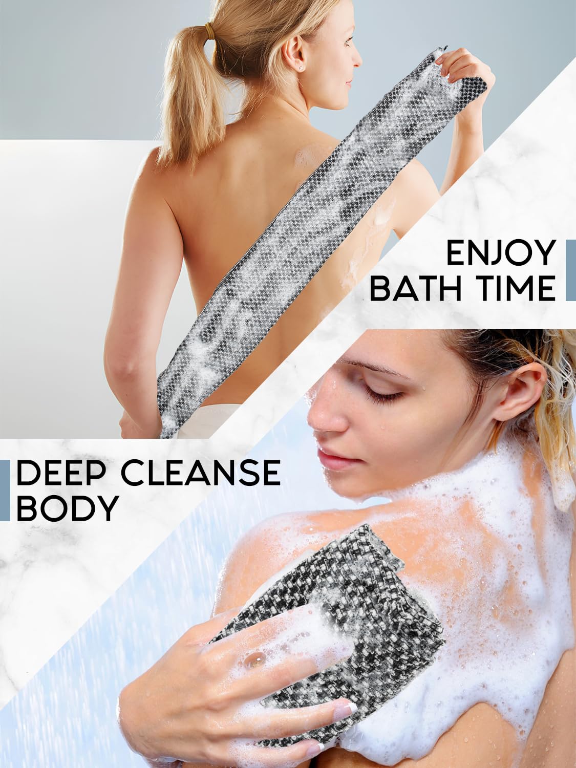 2 piezas de toalla de baño exfoliante antibacteriana Blissal para una piel suave, toalla de ducha para peeling corporal y de espalda para hombres y mujeres (Rosa + Negro)