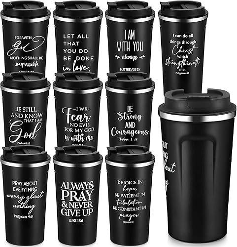 Meanplan Juego de 10 vasos de regalo cristiano con versículo de la Biblia, vaso religioso de acero inoxidable de 20 onzas, vaso religioso con