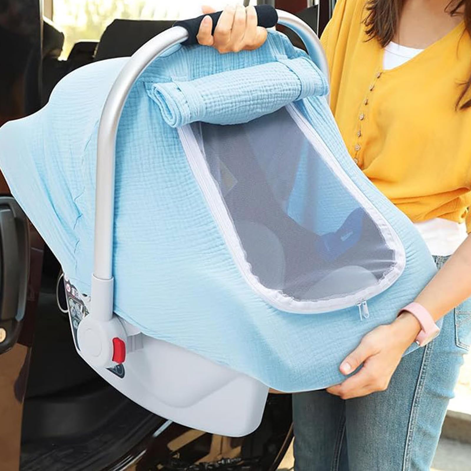 Musselin-Autositzschutz für Babys, atmungsaktiv und leicht, Baldachin, Kinderwagen, Schutz für Jungen und Mädchen, atmungsaktive Autositzhülle