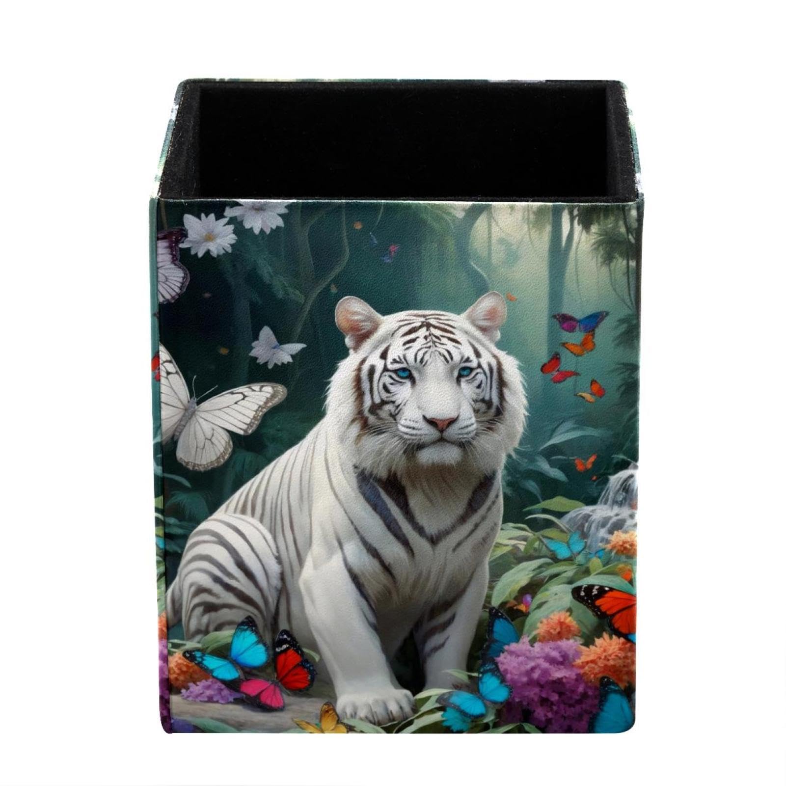 FWJZDSP Pen Pencil Holder for Desk, Tiger BUtterfly Desk Pen Organizer Desktop Supplies and Accessories for Women Girls, Pen Cup Pencil Caddy for Office Home Art Supply