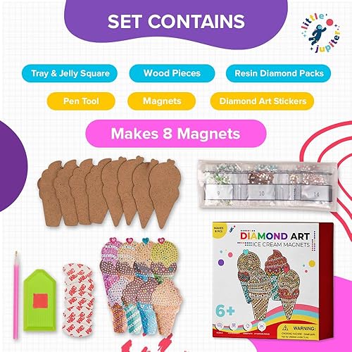 Miniatura 5 de Combo de imanes de pintura de diamantes para cupcakes y helados, kits de pintura de diamantes para niños con calcomanías de pintura de diamantes y
