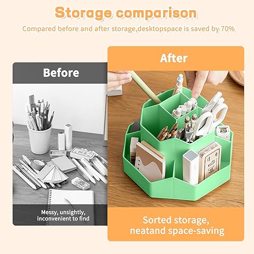 Miniatura 3 de Soporte para lápiz para escritorio, 9 ranuras organizadores de escritorio giratorios de 360 grados, organizador de suministros de papelería de