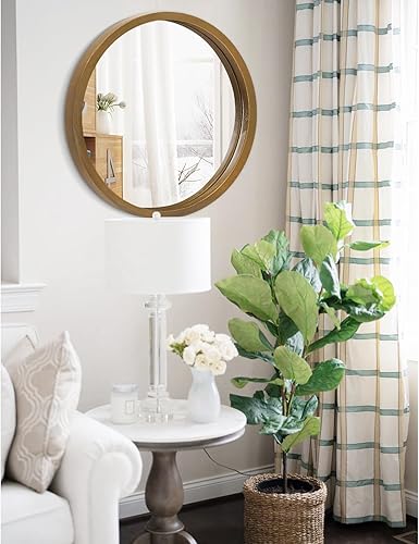 Miniatura 38 de JJUUYOU Espejo circular de pared redondo para baño, espejo de tocador marrón rústico, pequeño círculo decorativo para pared, marco de madera, espejo