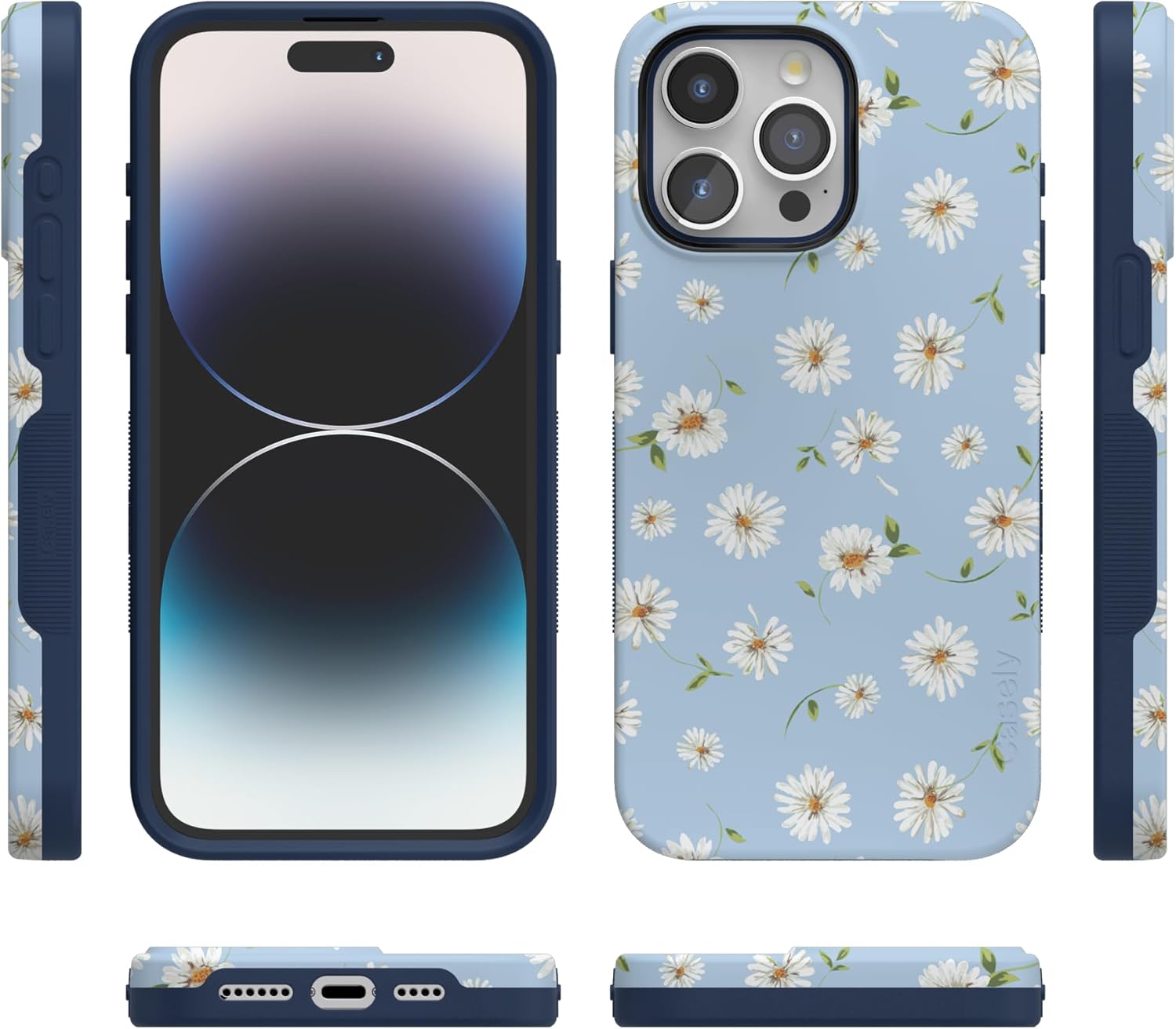 Casely iPhone 15 Pro Case | Daisy Daydream | Baby Blue Floral | Bold Protective Design | Compatible with MagSafe