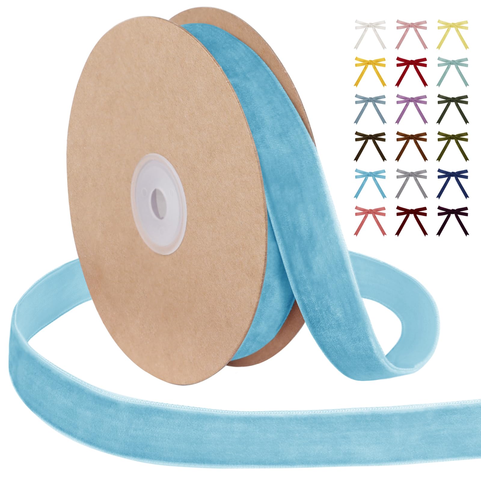 Uiopa Sky Blue Velvet Ribbon, 25mm x 9m Single Face Wrapping Ribbon, Vintage Velvet Ribbons for Gift Wrapping, Wreaths, Wedding, Party, Home Decor, DIY Crafts