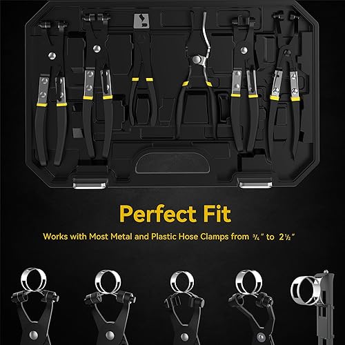 Miniatura 4 de Renekton Juego de alicates de abrazadera de manguera, alambre flexible de largo alcance Clic tipo R mordaza giratoria y alicates de banda plana para
