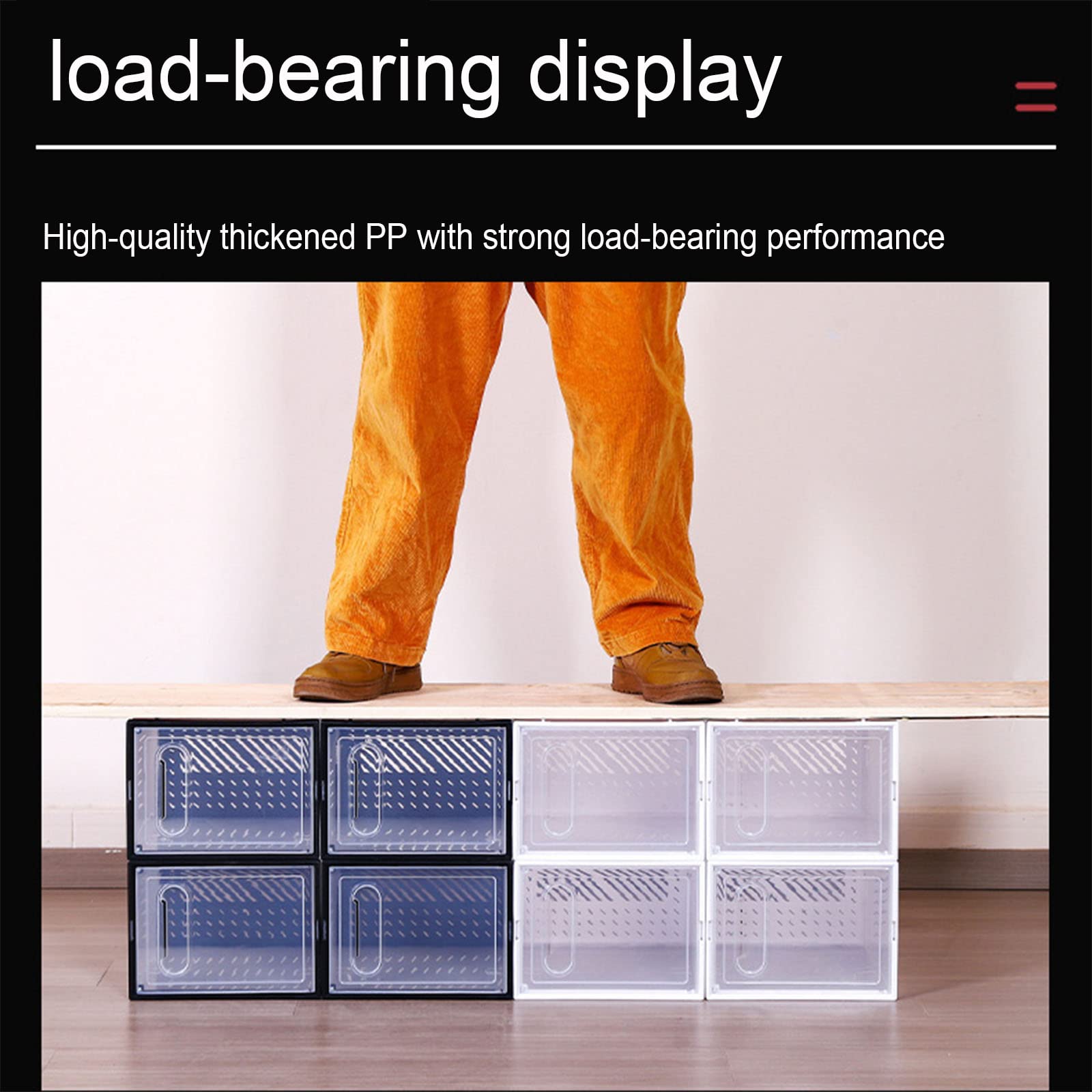 Cajas apilables de plástico transparente para zapatos, paquete de 12 cajas de almacenamiento para zapatos con puerta magnética, diseño de ventilación y a prueba de polvo, color negro