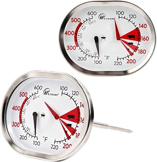 KT THERMO Stainless Steel 2 Model BBQ & Oven Thermometer Dual Temperature Gauge 100-600°F for Meat Grilling & Baking, Waterproof, Easy-to-Read Dial