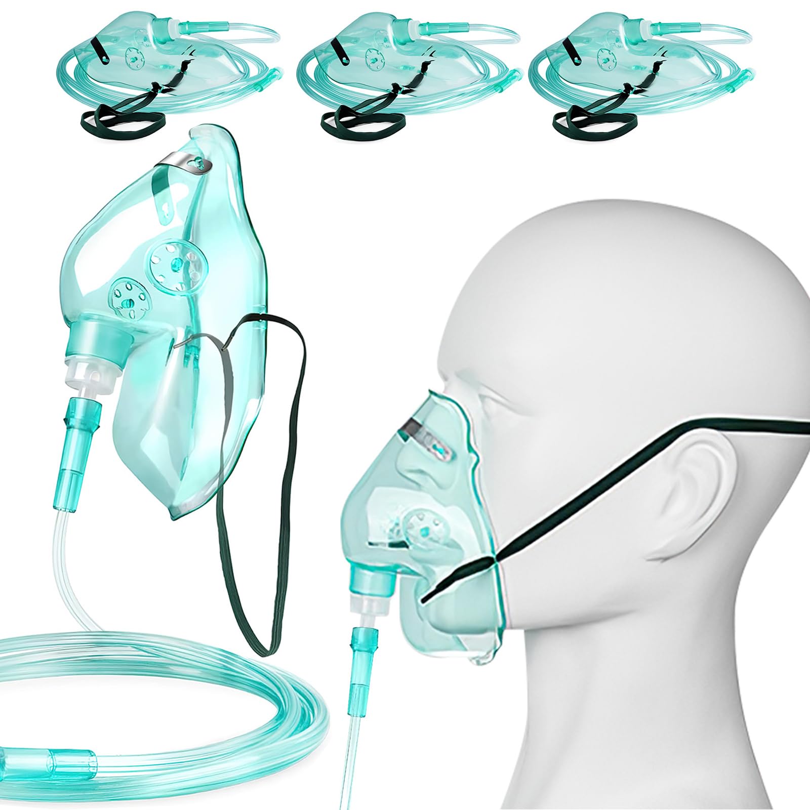 Agooteam 3 Pack Oxygen Mask for Adult Face with 7' Tube & Adjustable Elastic Strap- Size XL
