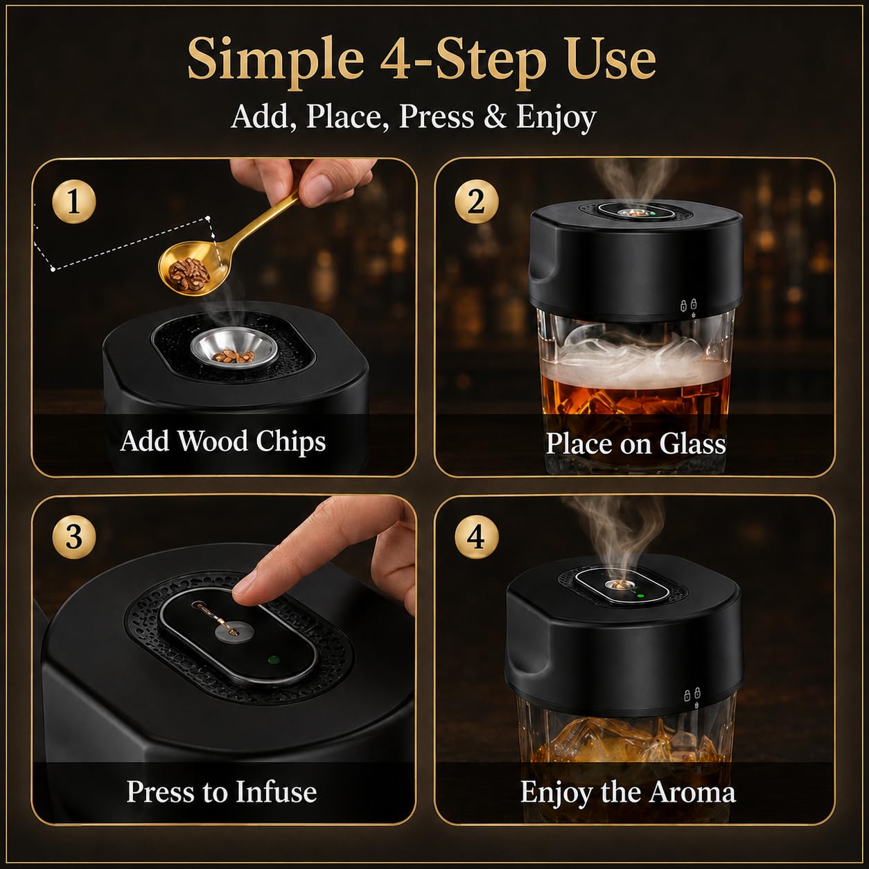 Ahumador De Whisky Eléctrico, Kit con 6 Maderas Y Elemento Calefactor