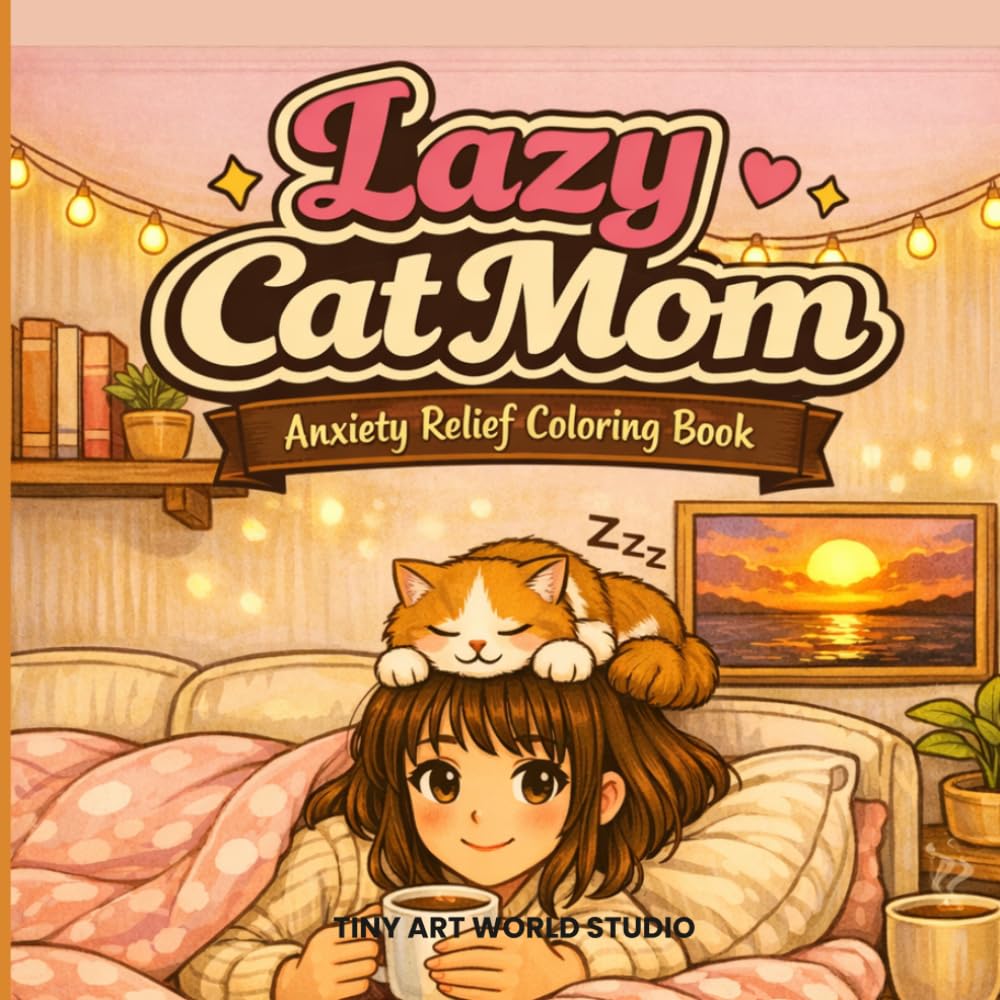 Lazy Cat Mom Coloring Book: Cozy and Cute Stress Relief Coloring Book for Adults with Relaxing Cat Mom Life Scenes, Simple Bold Designs, Self-Care, Hygge and Anxiety Relief