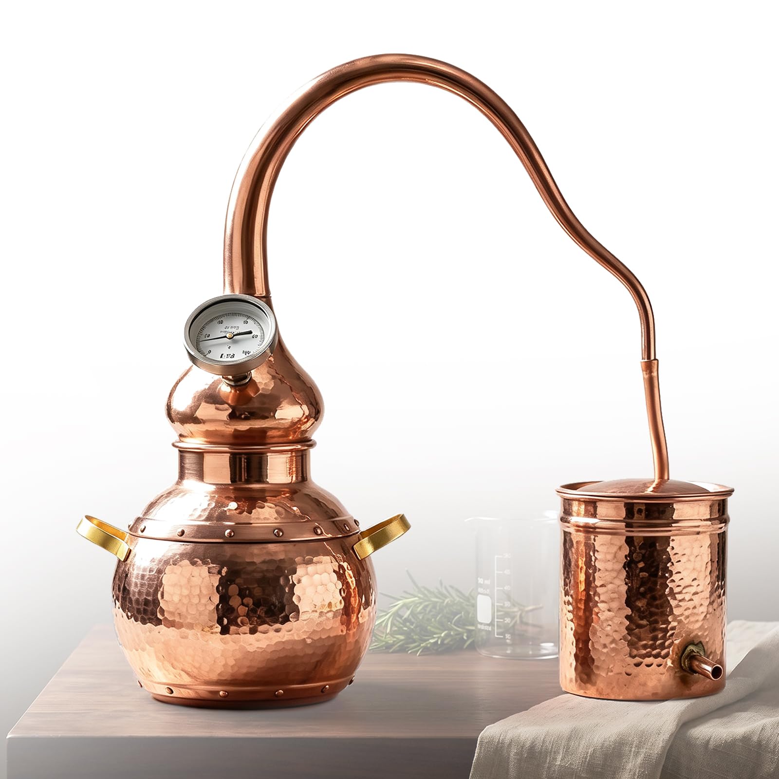 3-Liter-kupferbrennblase, Gärset Mit Thermometer, Kühlrohr, Brennkessel, DIY-heimbrennerei-Set Für Whisky, Moonshine, Ätherische Öle, Hydrolate