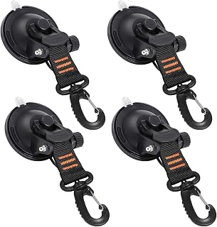 CONBOLA Suction Cups Hooks 4 Pieces Outdoor Car Camping Essentials Heavy Duty Upgraded Tie Down Suction Cup,Camper Accessories Strong Power for RV Boat Window Glass Camping Trap.(4 pcs,Orange)