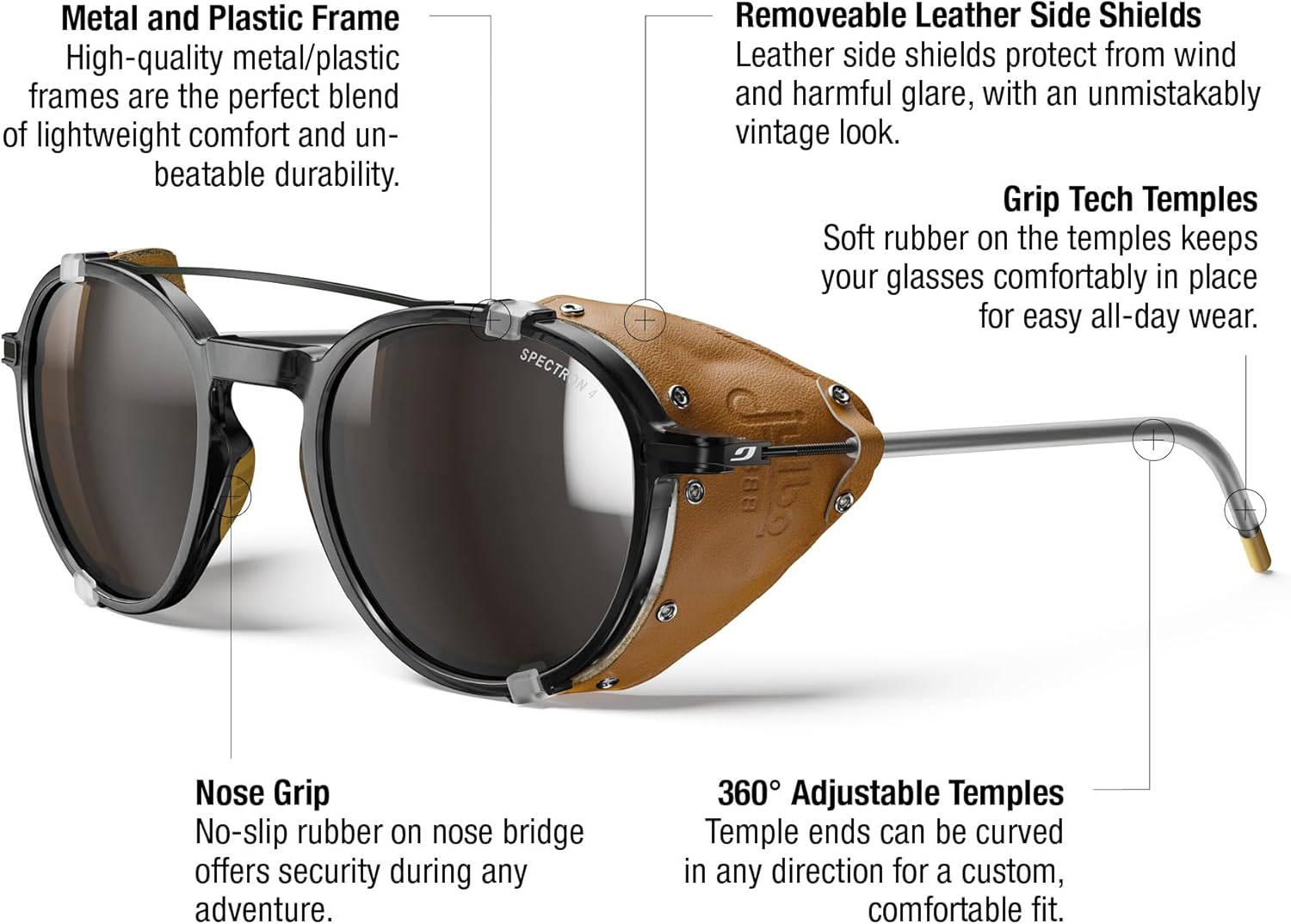 Julbo Legacy Glacier Glasses for Men & Women w/Removable Side Shields for Hiking, Snow/Glare - 100% UV Protection - Image 2