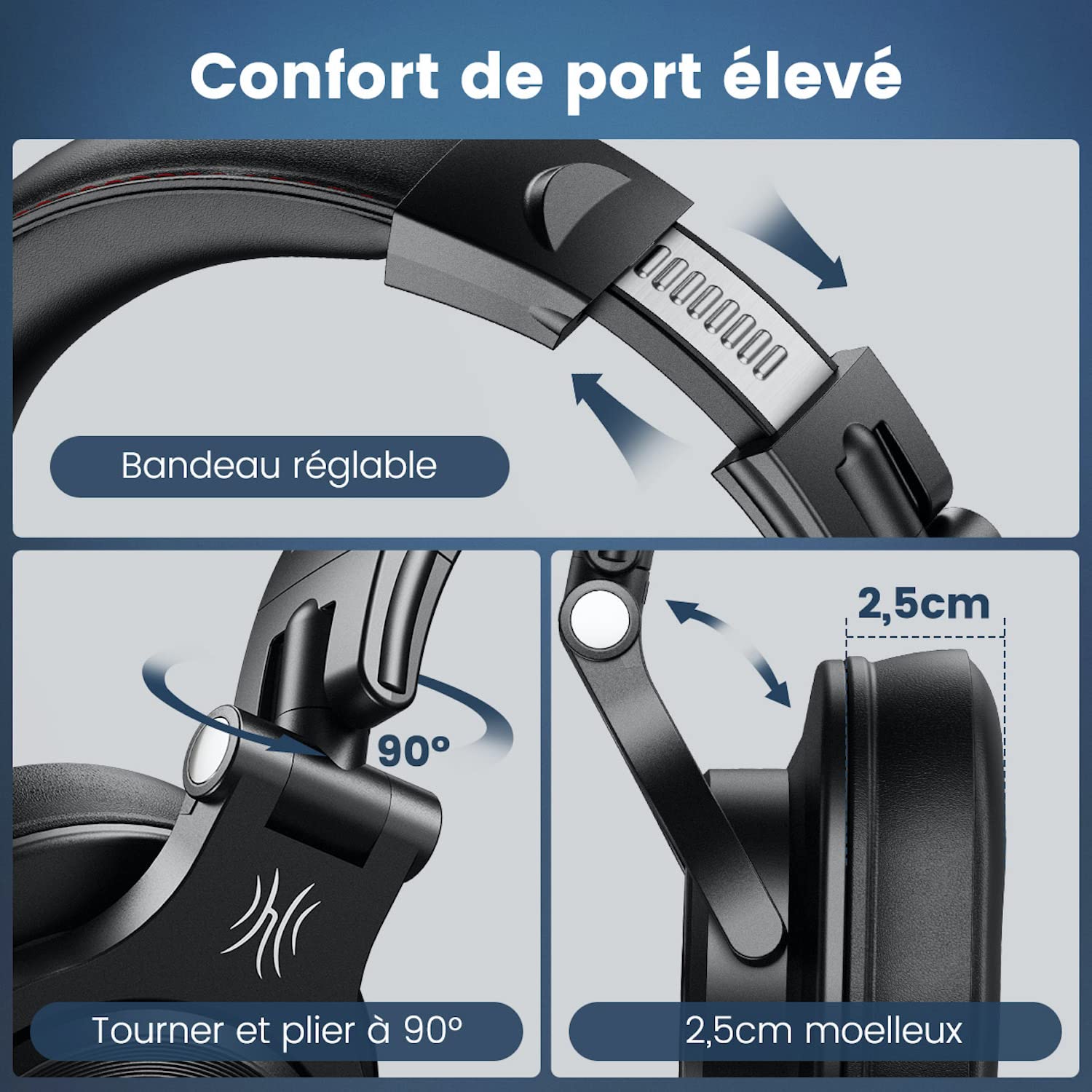 OneOdio Casque Audio Filaire, Fusion A71 Casque Audio Studio, Casque DJ, Casque de Monitoring Compatible Smartphone PC Synthétiseur Guitare Piano Tablette (Noir)