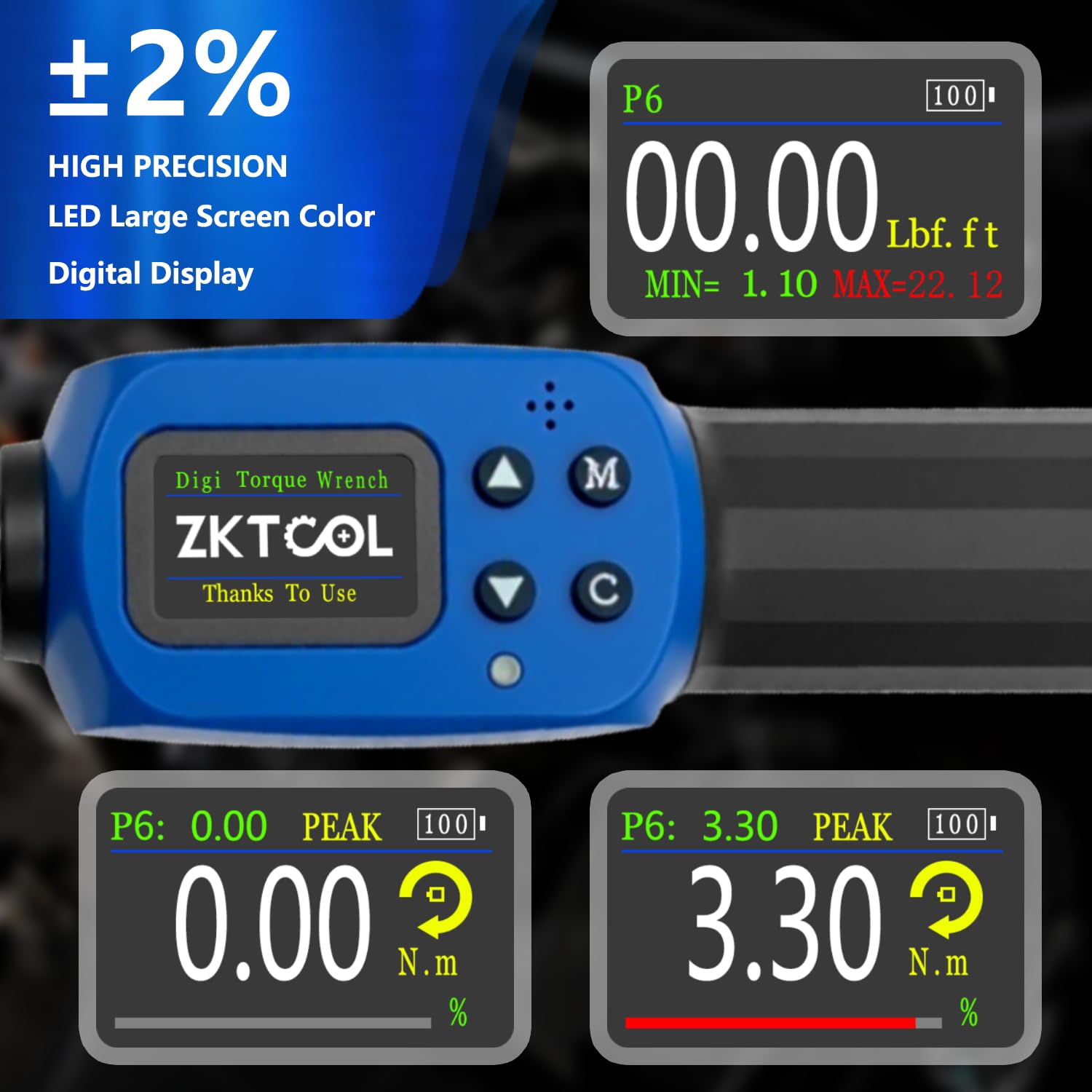 ZKTOOL Cyfrowy klucz dynamometryczny 1/10.2 cm, klucz dynamometryczny 1,5-30 Nm, ± 2% wysoka dokładność wyświetlacza LED kalibracja alarmu brzęczyka i śrubokręt krzyżowy, do samochodu, roweru i