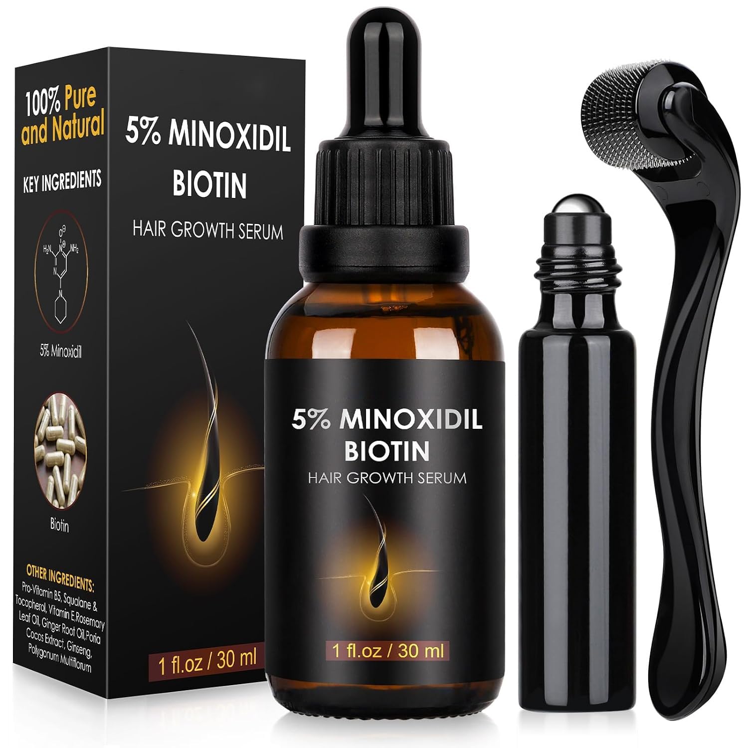 5% Minoxidil Hair Growth Kit with Biotin Serum Oil for Men & Women