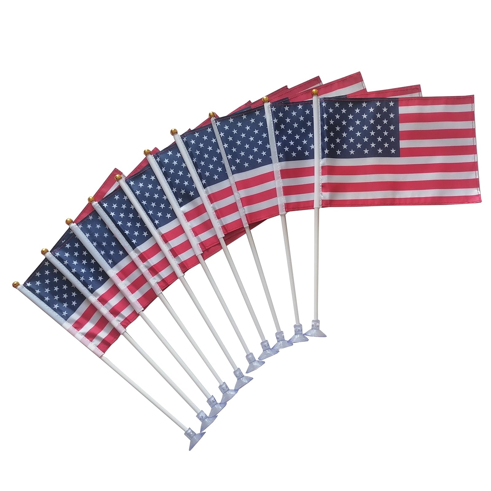 American Mini Flags with Suction Cup Handheld US Small Flags for Office Store Party Gardens Yards (double sided (set of 10))