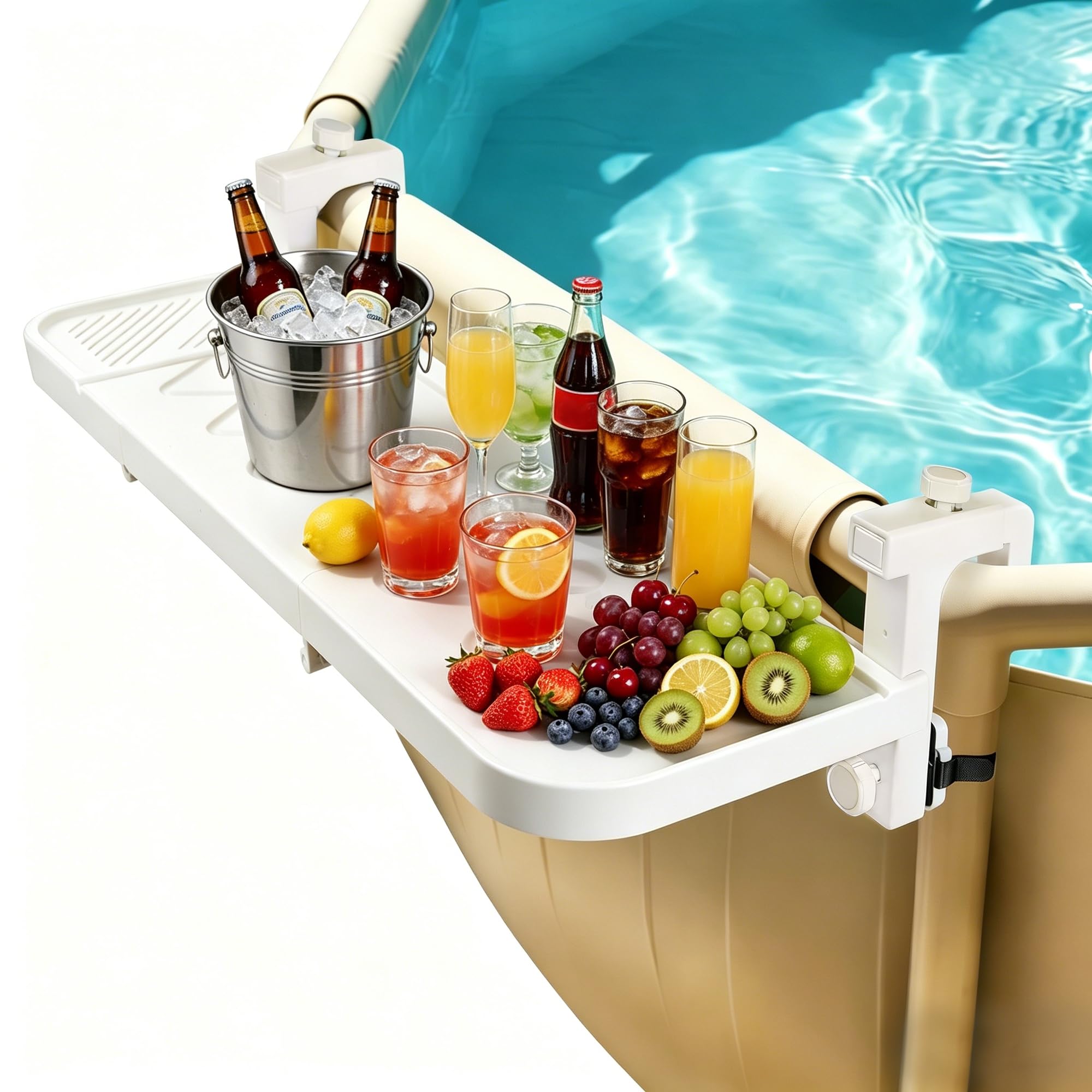 winemana Pool Bar for Above Ground Pool, Adjustable Poolside Table Foldable Swimming Pool Shelf Fits Round Oval Rectangle Frame Pools Outdoor Drink Tables for Deck Patio, White