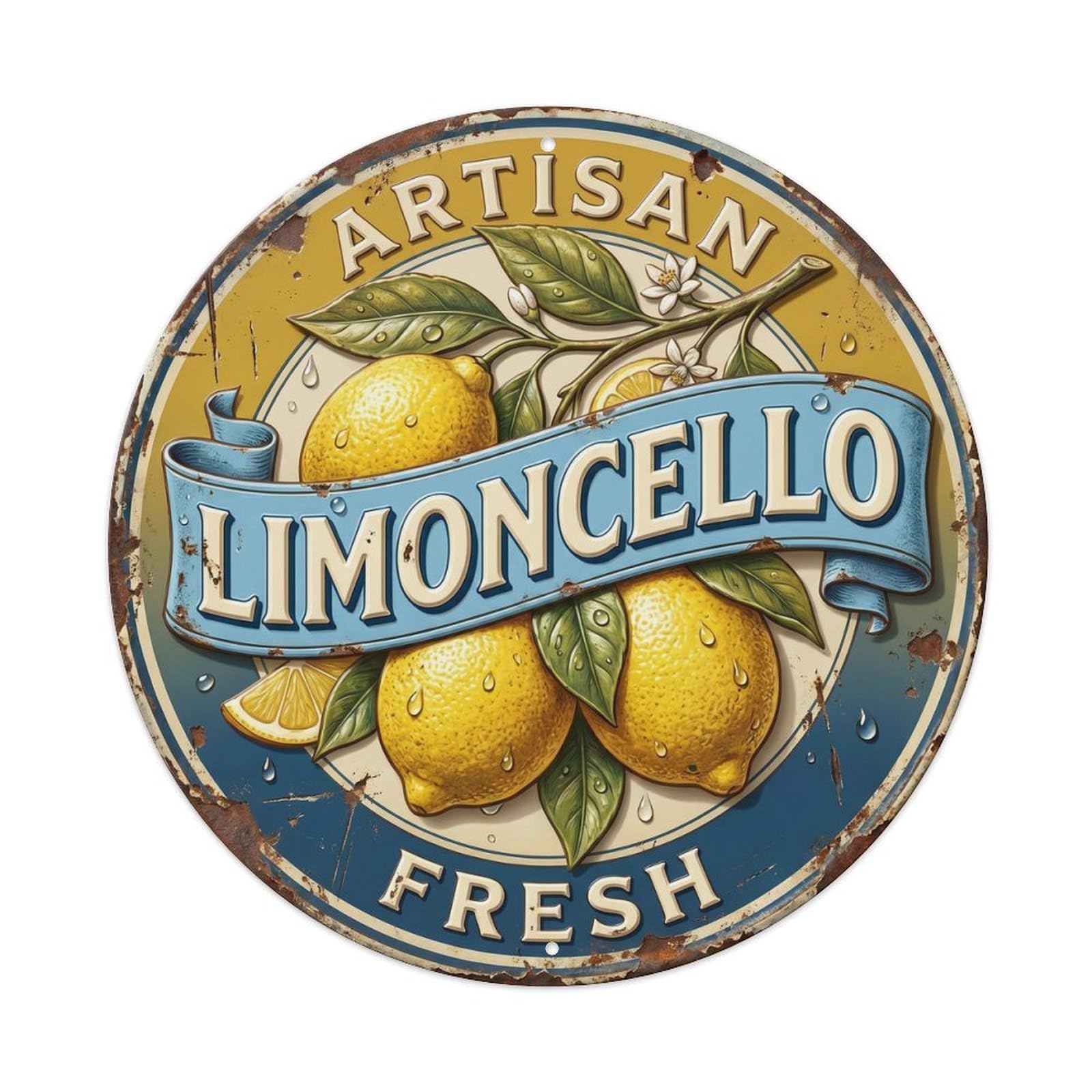 Artisan Limoncello Digestif Sign Metal Tin Sign Plaque Wall Decor for Cafe, Club, Garden Round Metal Poster 8x8Inch